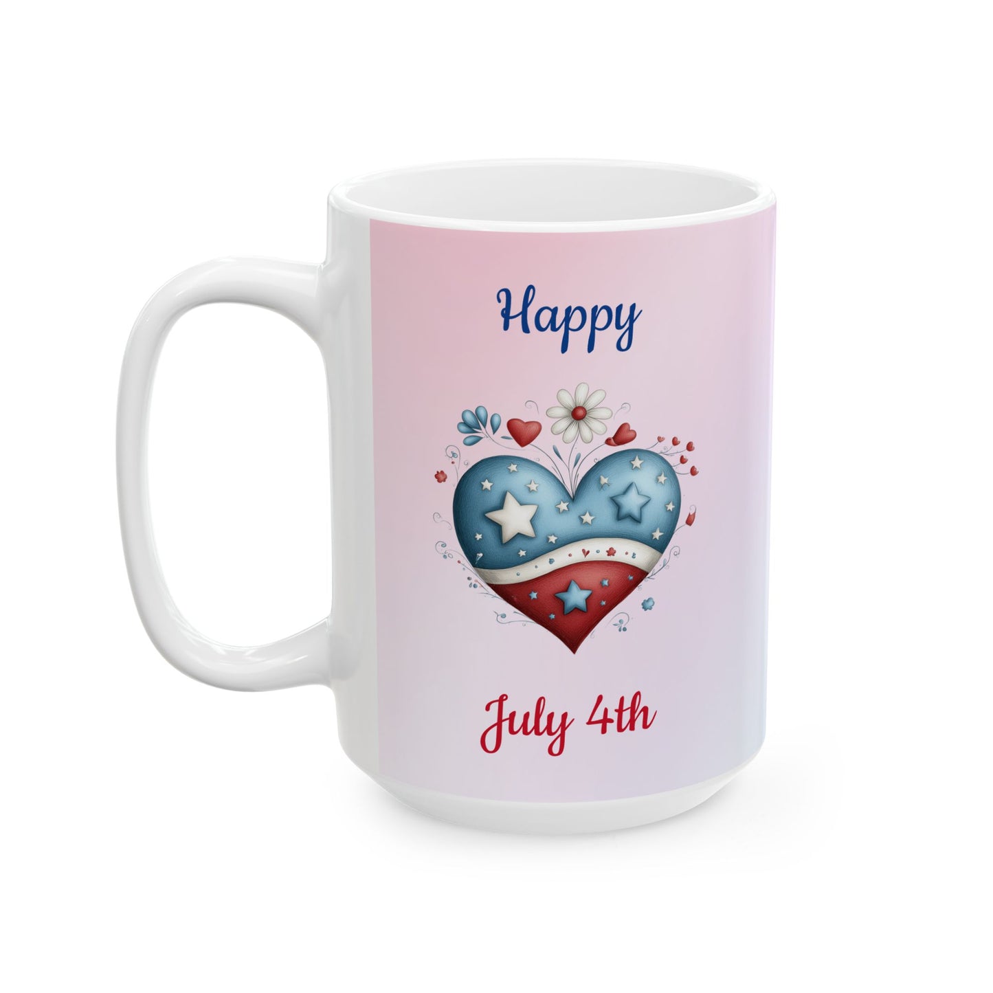 Festive Red, White & Blue Heart Ceramic Mug