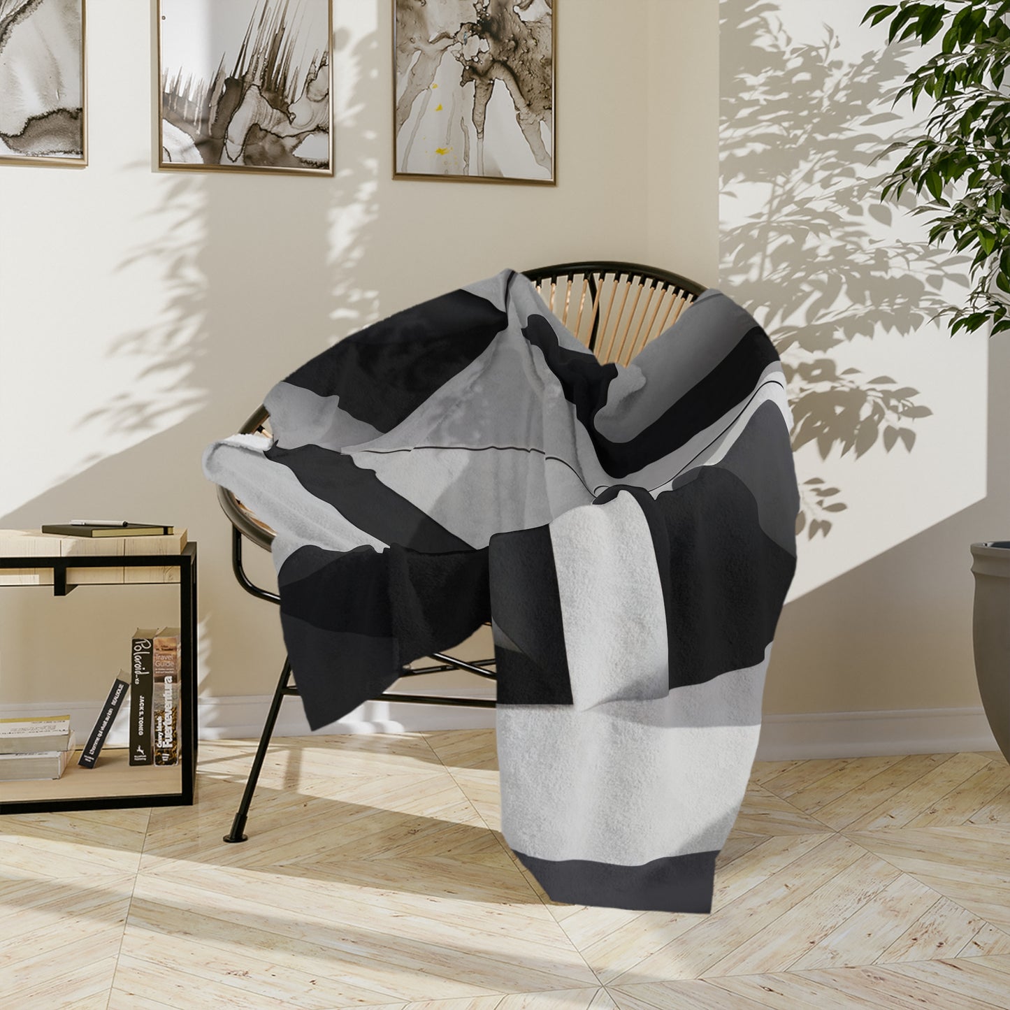Monochrome Geometric Velveteen Blanket