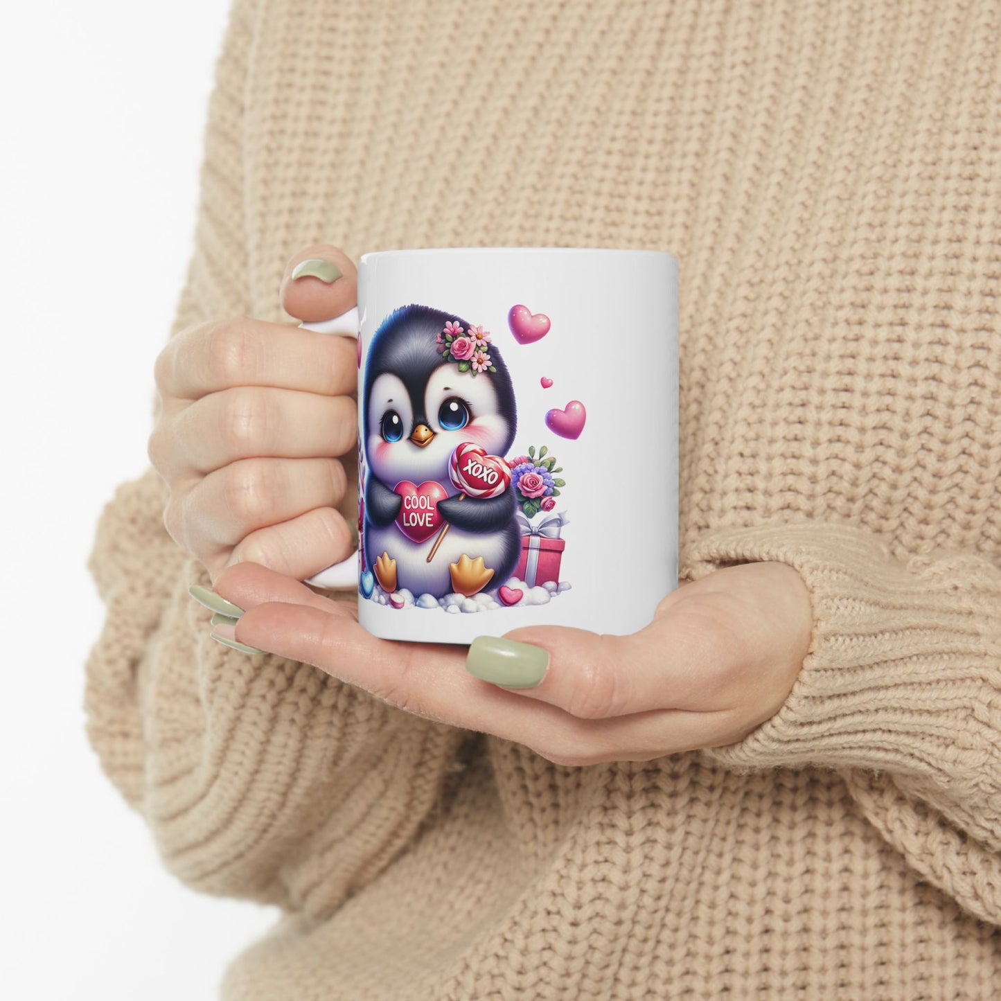 Adorable Penguin "COOL LOVE" Coffee Mug
