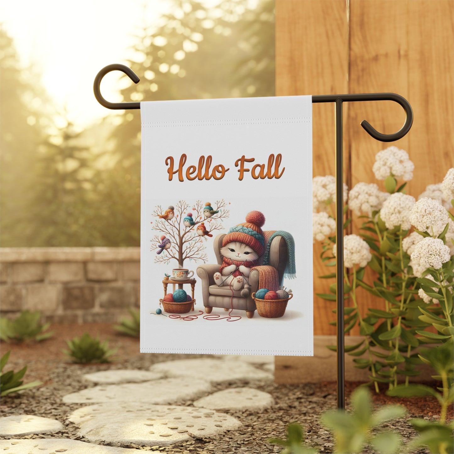 "Hello Fall" Cozy Cat Garden Flag