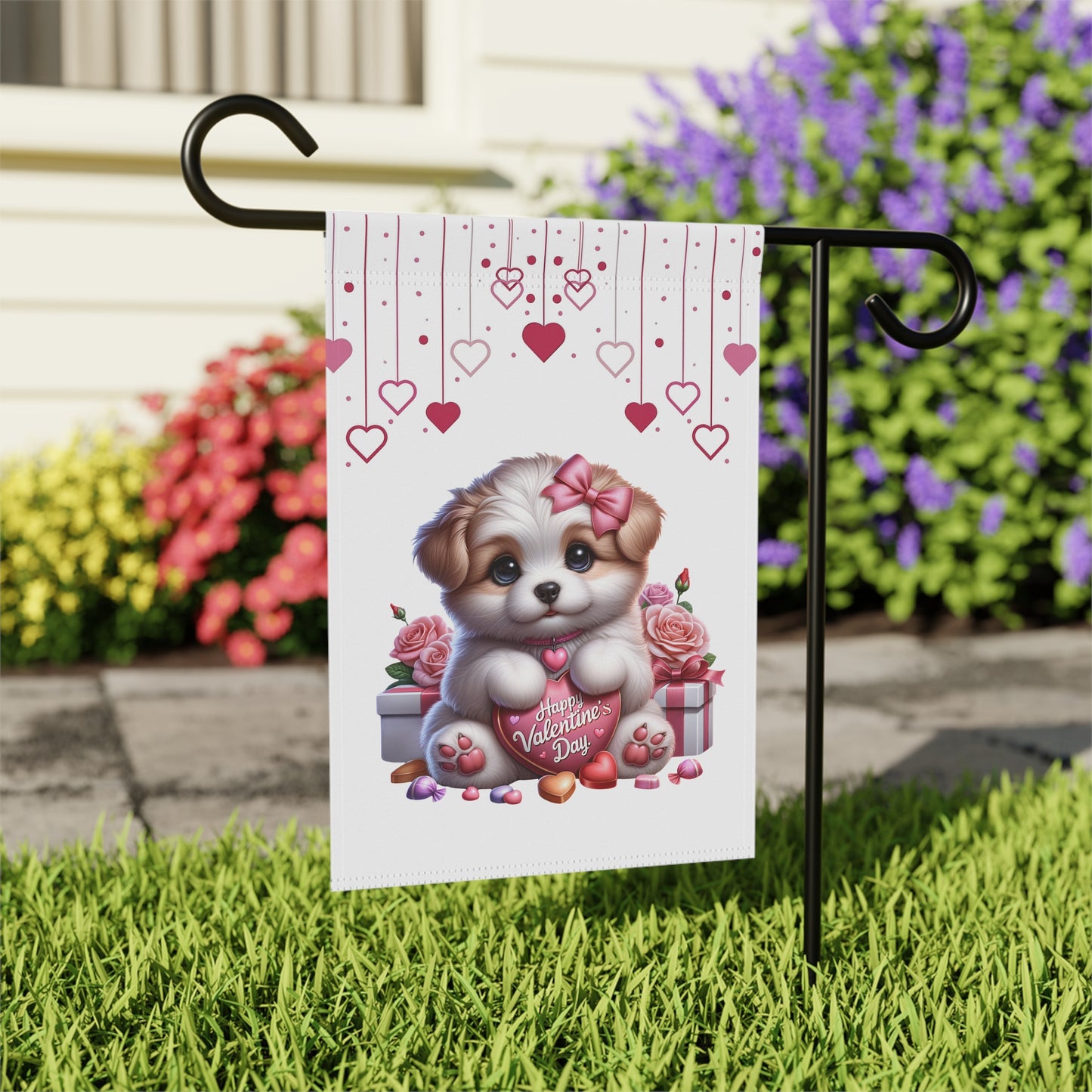 Cute Puppy Valentine’s Day Garden Flag