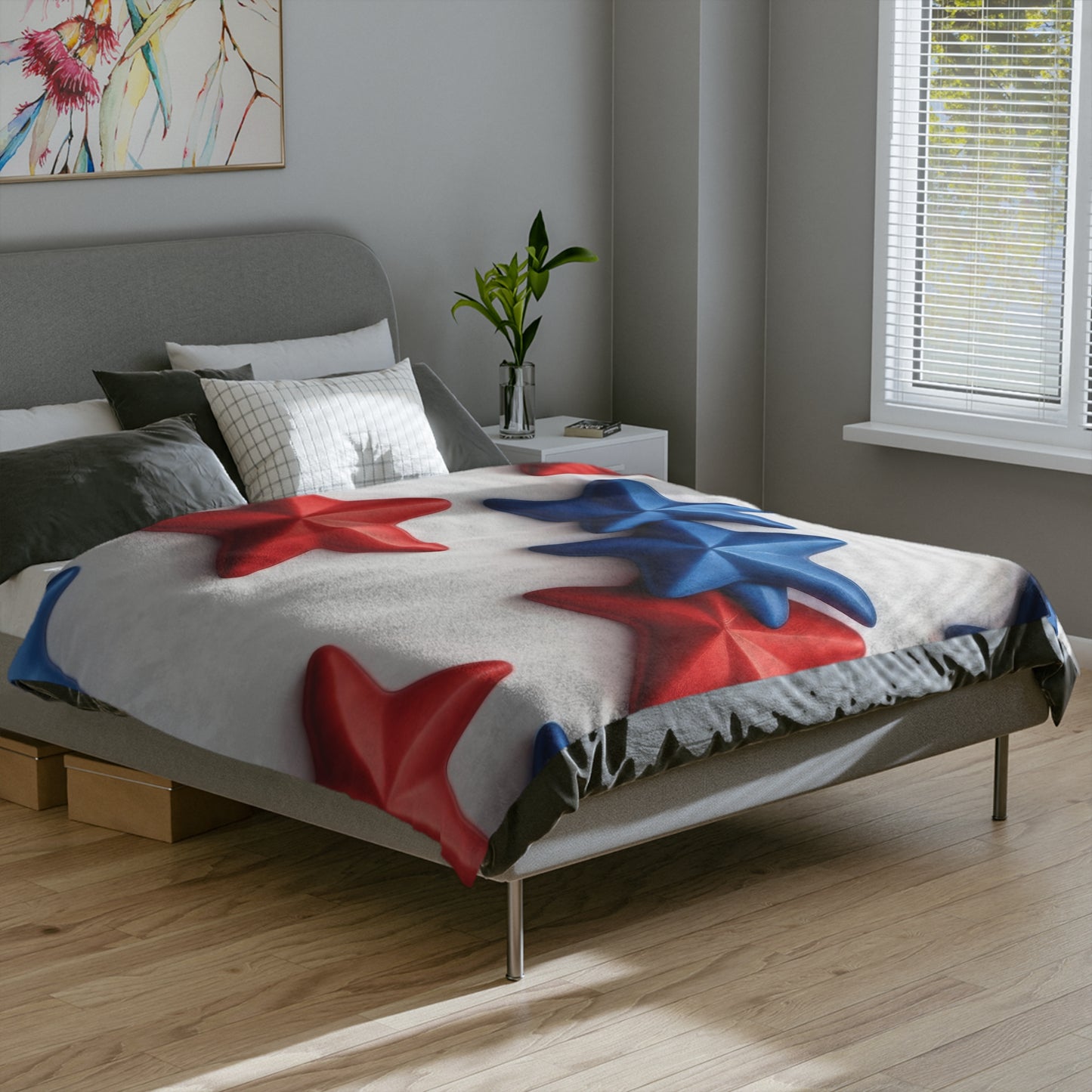 Red and Blue Stars Velveteen Plush Blanket