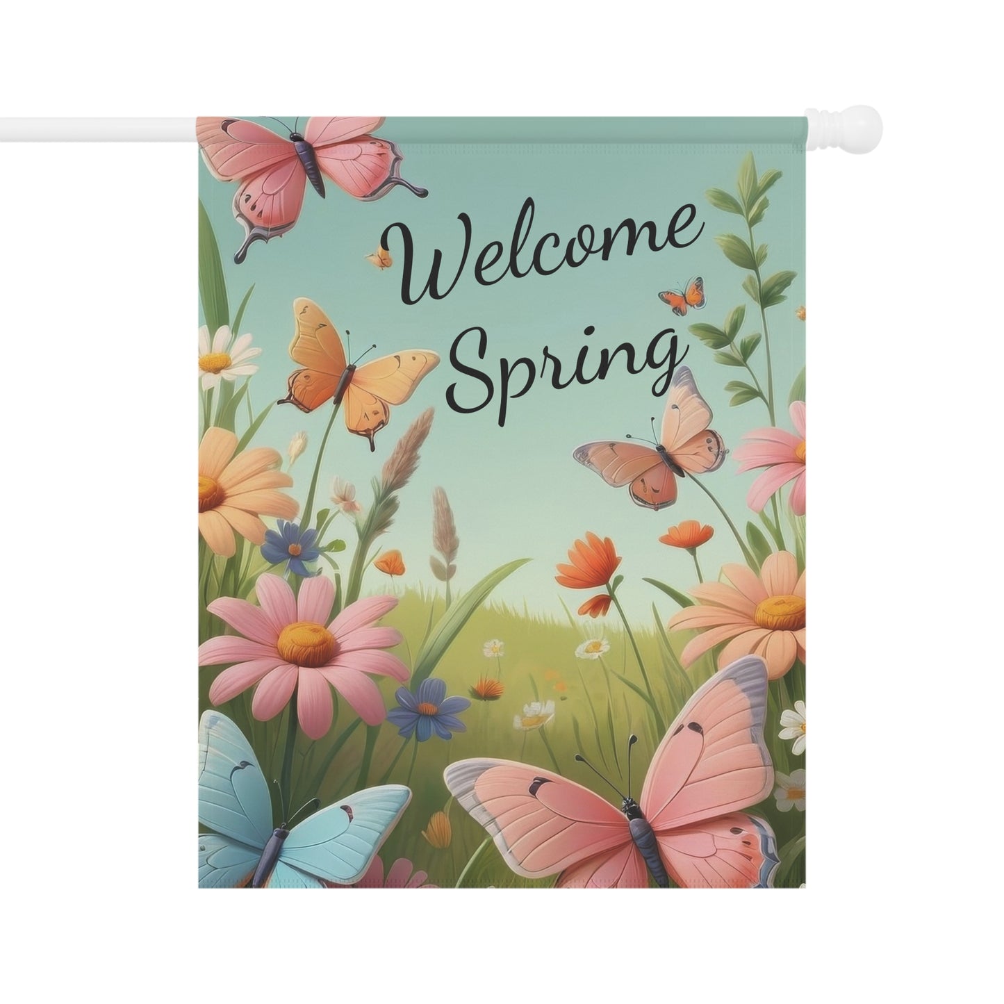 Colorful Butterfly Welcome Spring Garden Flag