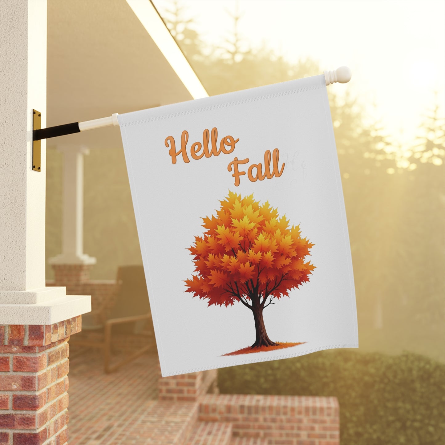 Hello Fall Garden Flag with Golden Autumn Tree