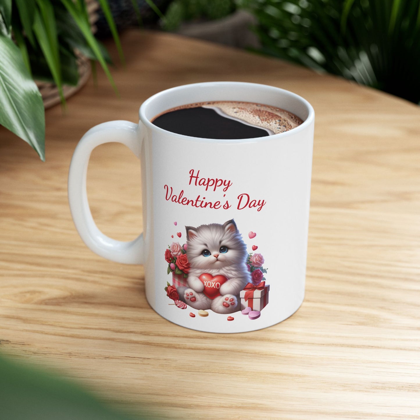 Adorable Kitten "Happy Valentines Day" Coffee Mug