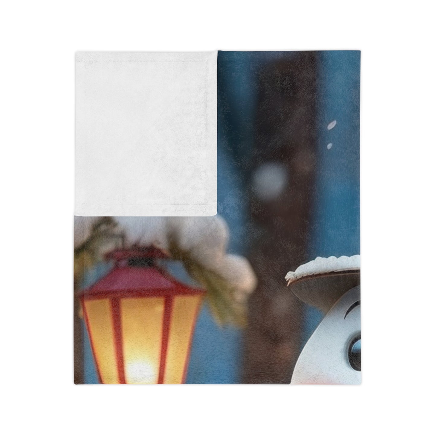 Smiling Snowman with Red Lanterns Velveteen Plush Blanket