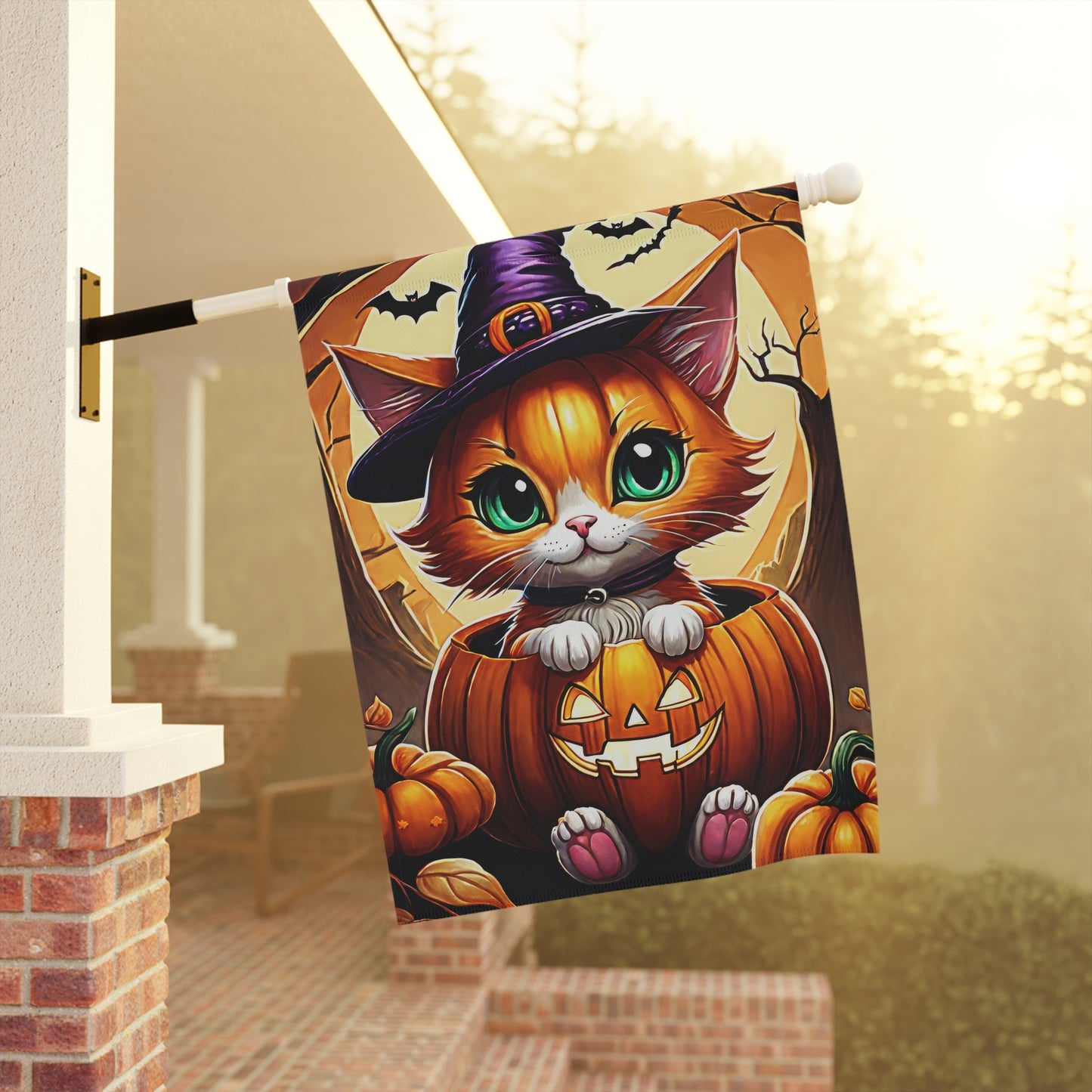 Playful Kitten Halloween Pumpkin Garden Flag