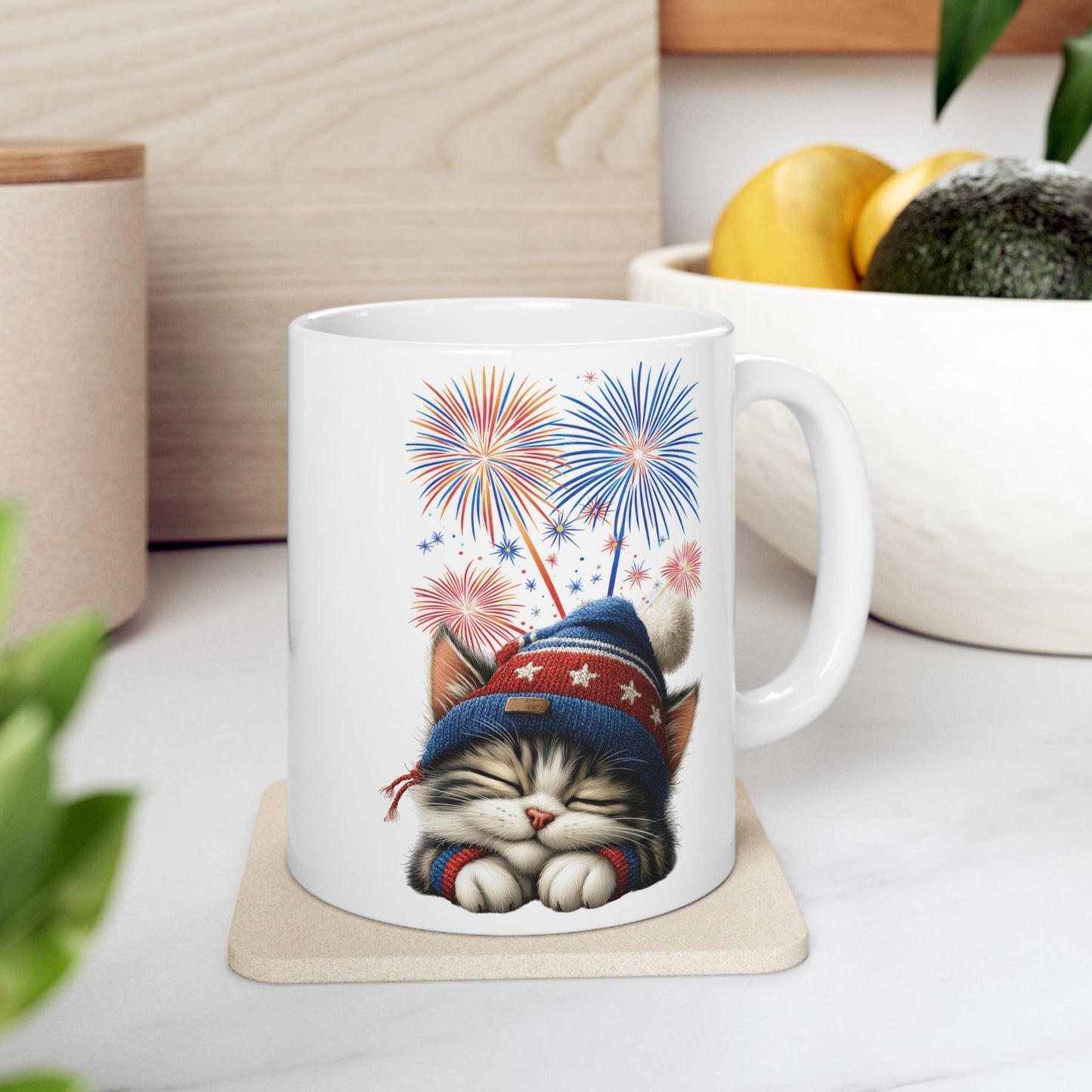 Sleepy Patriotic Kitten 4th of July Coffee Mug