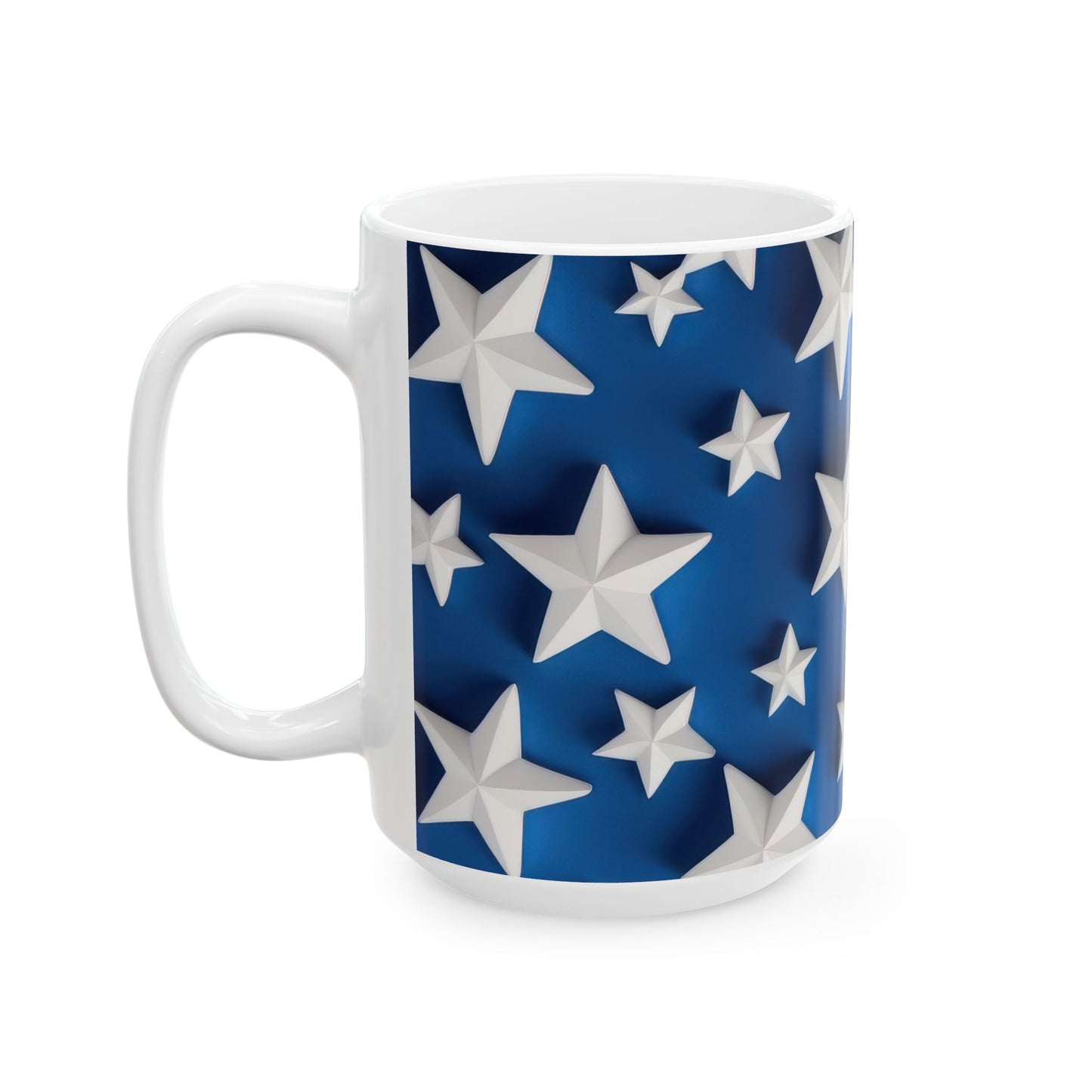 3D White Stars on Blue Coffee Mug