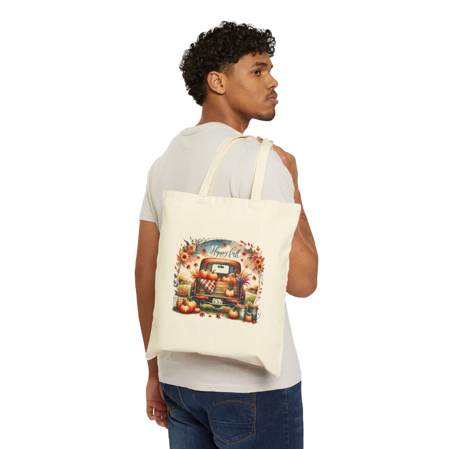 Happy Fall Vintage Truck Canvas Tote Bag
