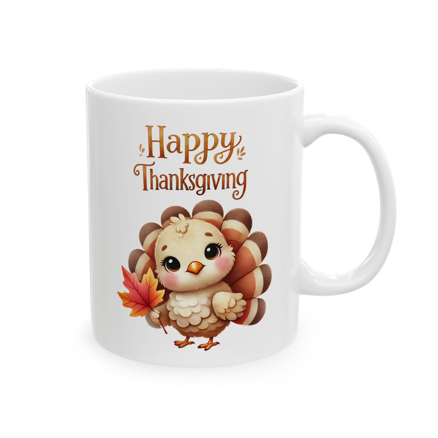 Thanksgiving Coffee Mug Featuring a Cute Baby Turkey Holding a Leaf