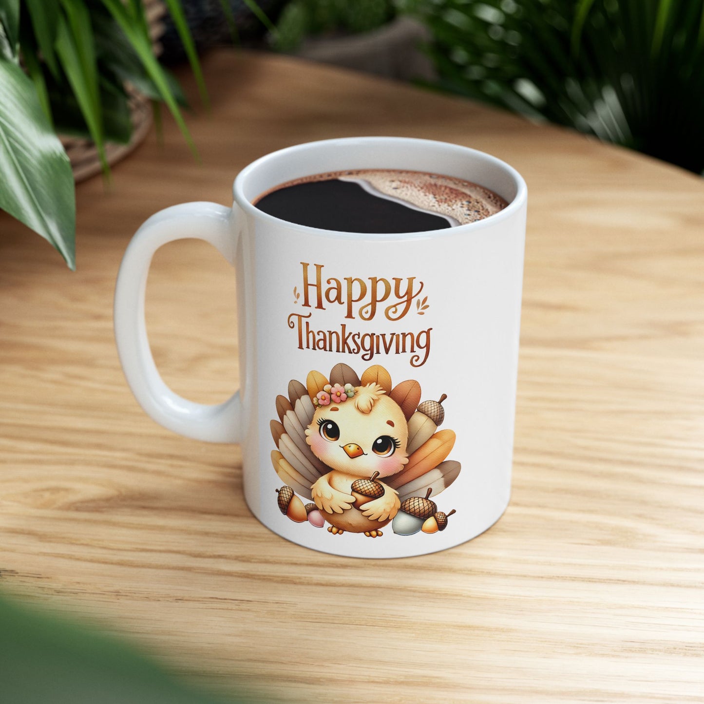 Happy Thanksgiving Coffee Mug with a Cute Turkey Design