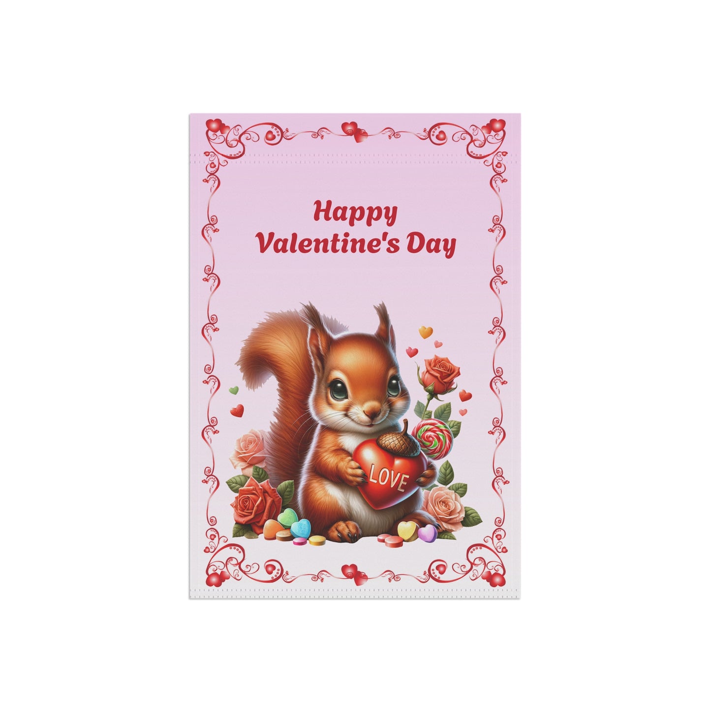 Valentine Squirrel Garden Flag
