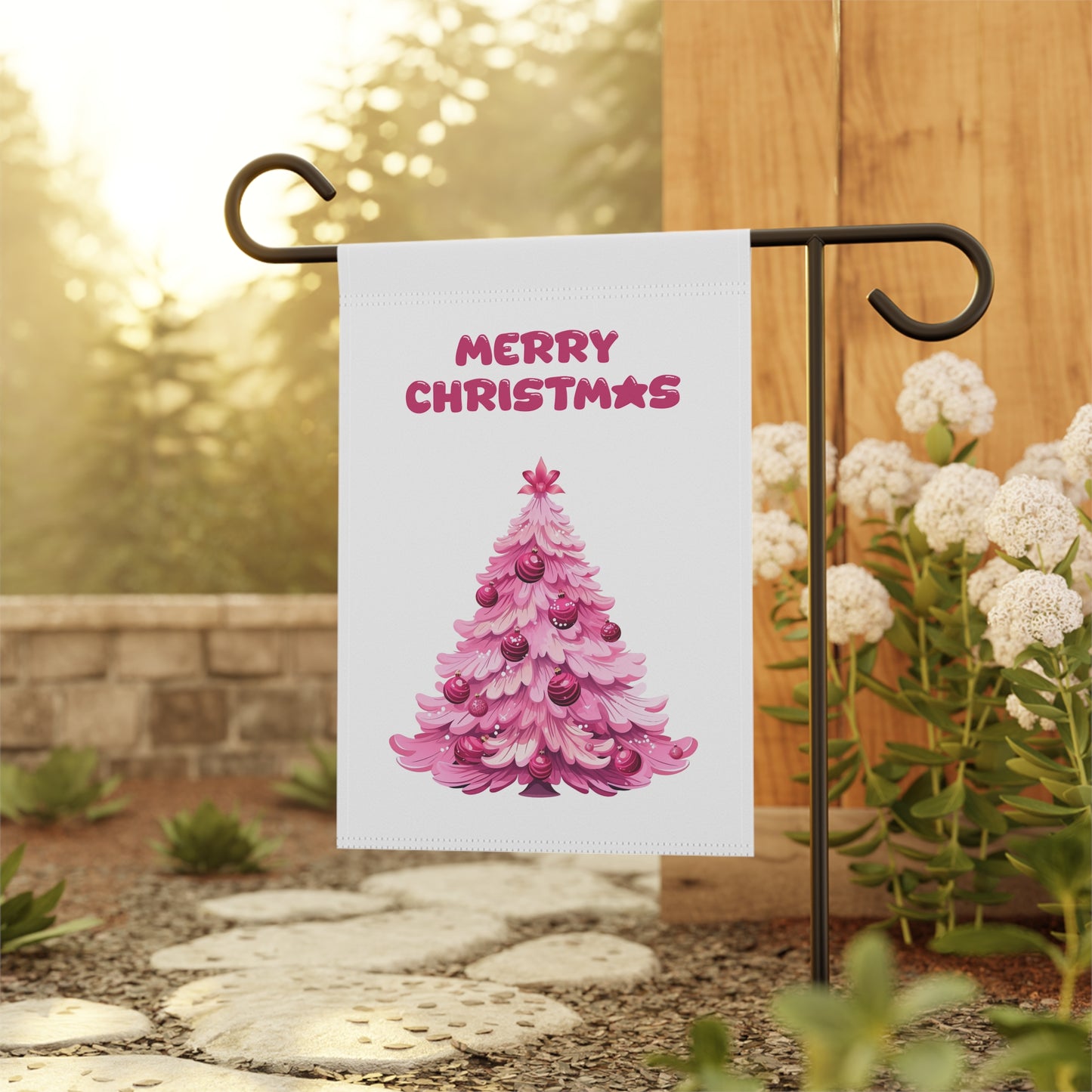 Pink Christmas Tree Garden Flag