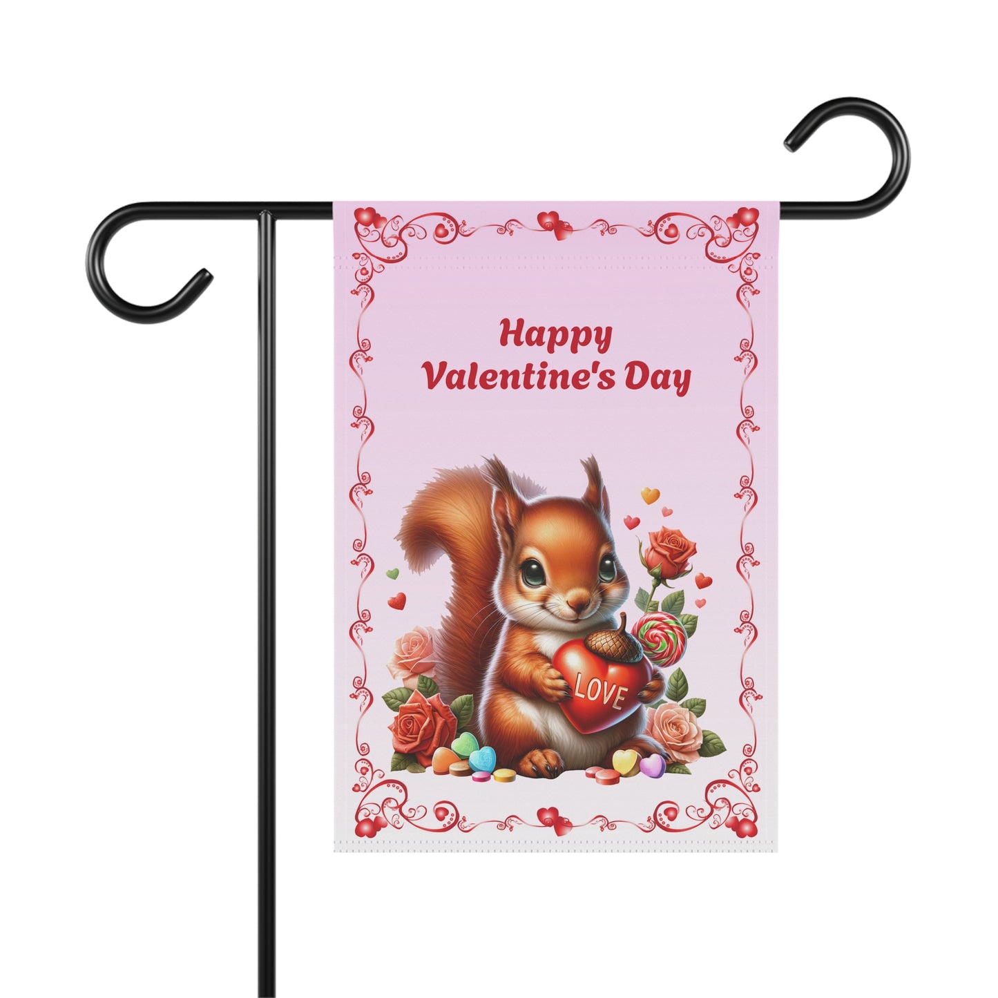 Valentine Squirrel Garden Flag