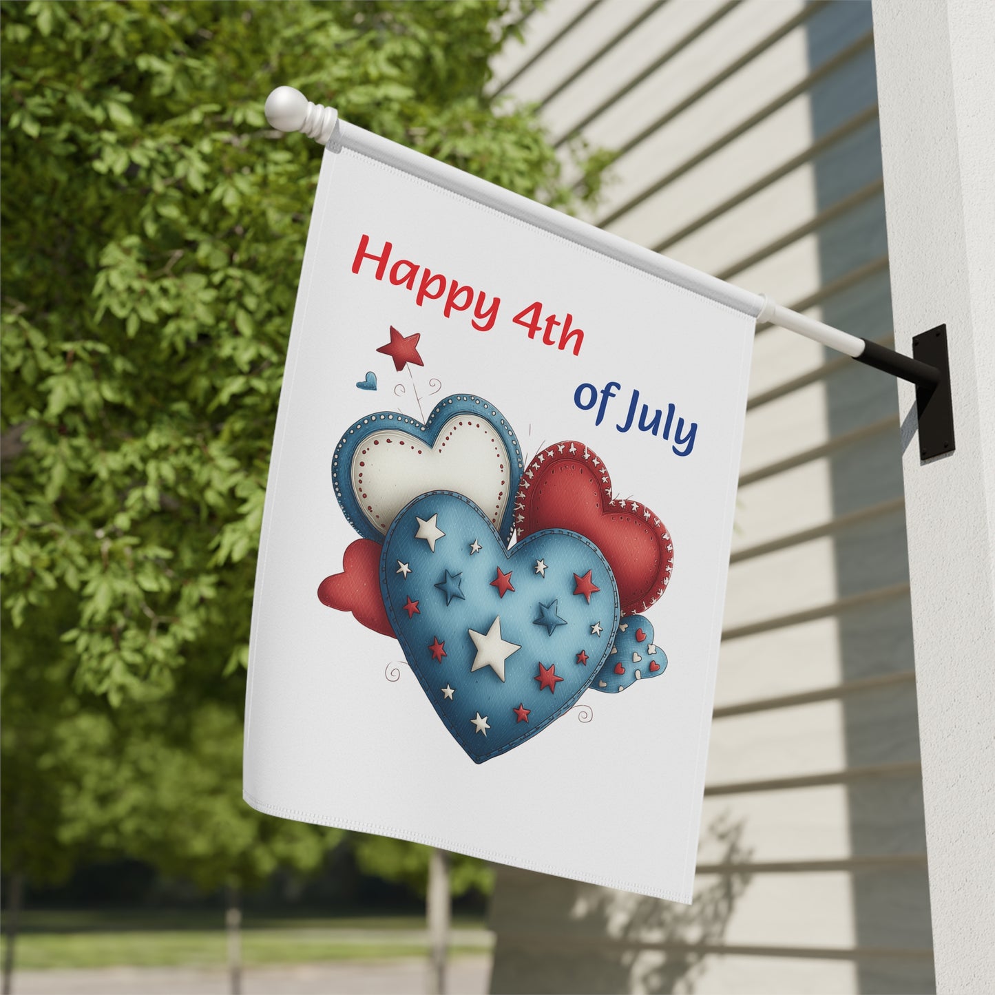 Patriotic Red, White, and Blue Hearts Garden Flag