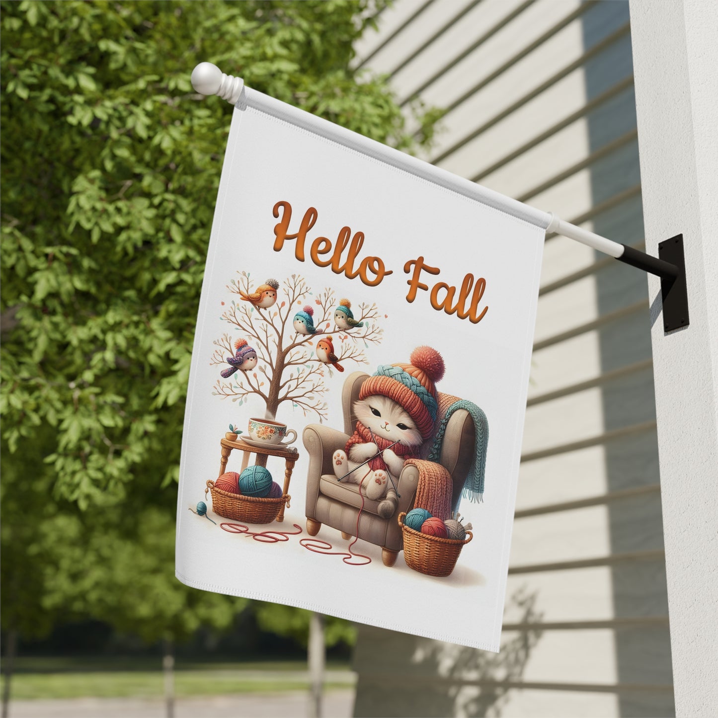 "Hello Fall" Cozy Cat Garden Flag