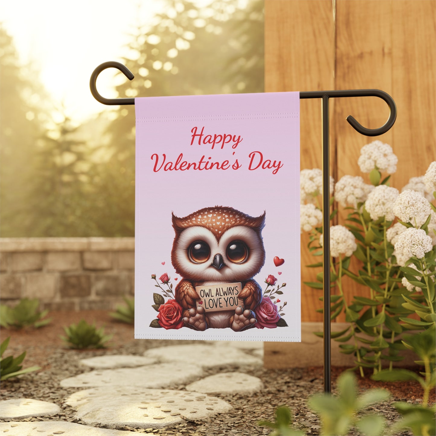 Valentine Owl Garden Flag