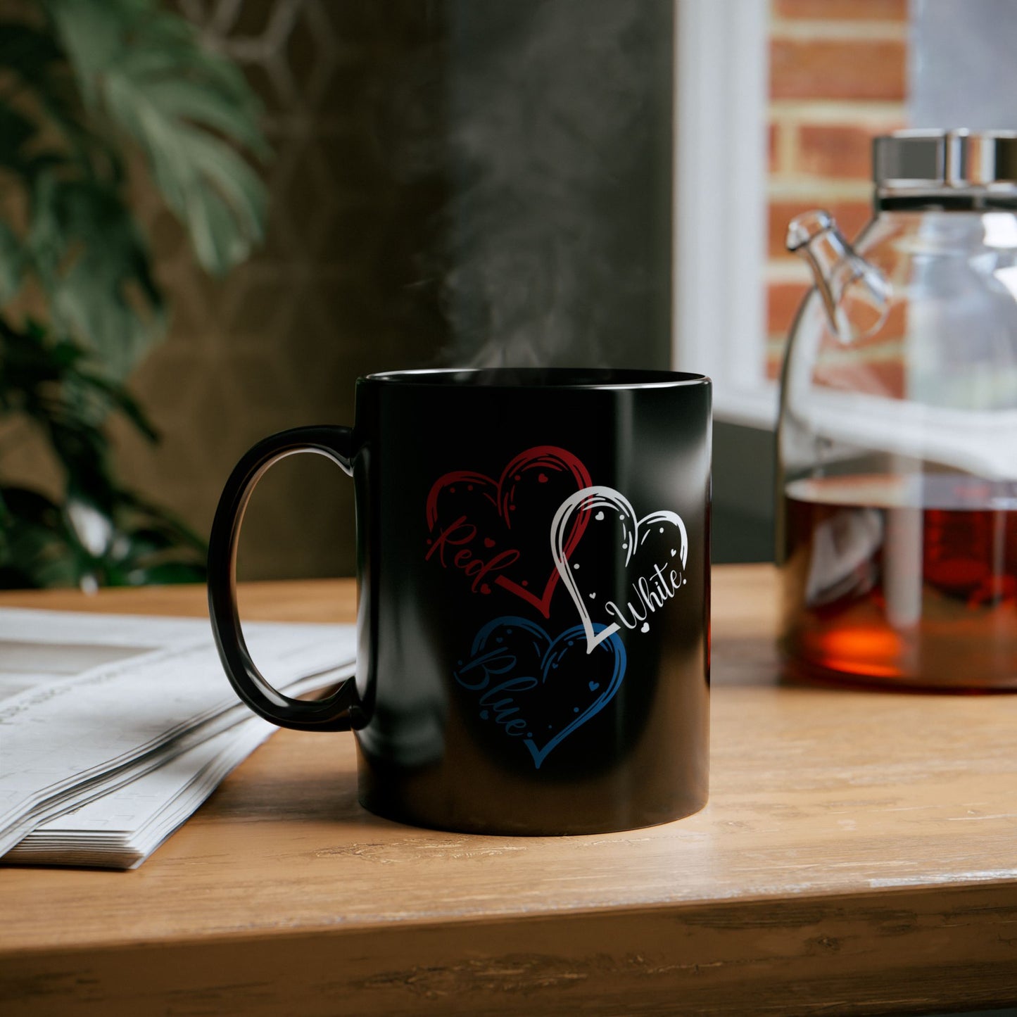 Patriotic Mug Coffee Mug With Red, White, and Blue Hearts