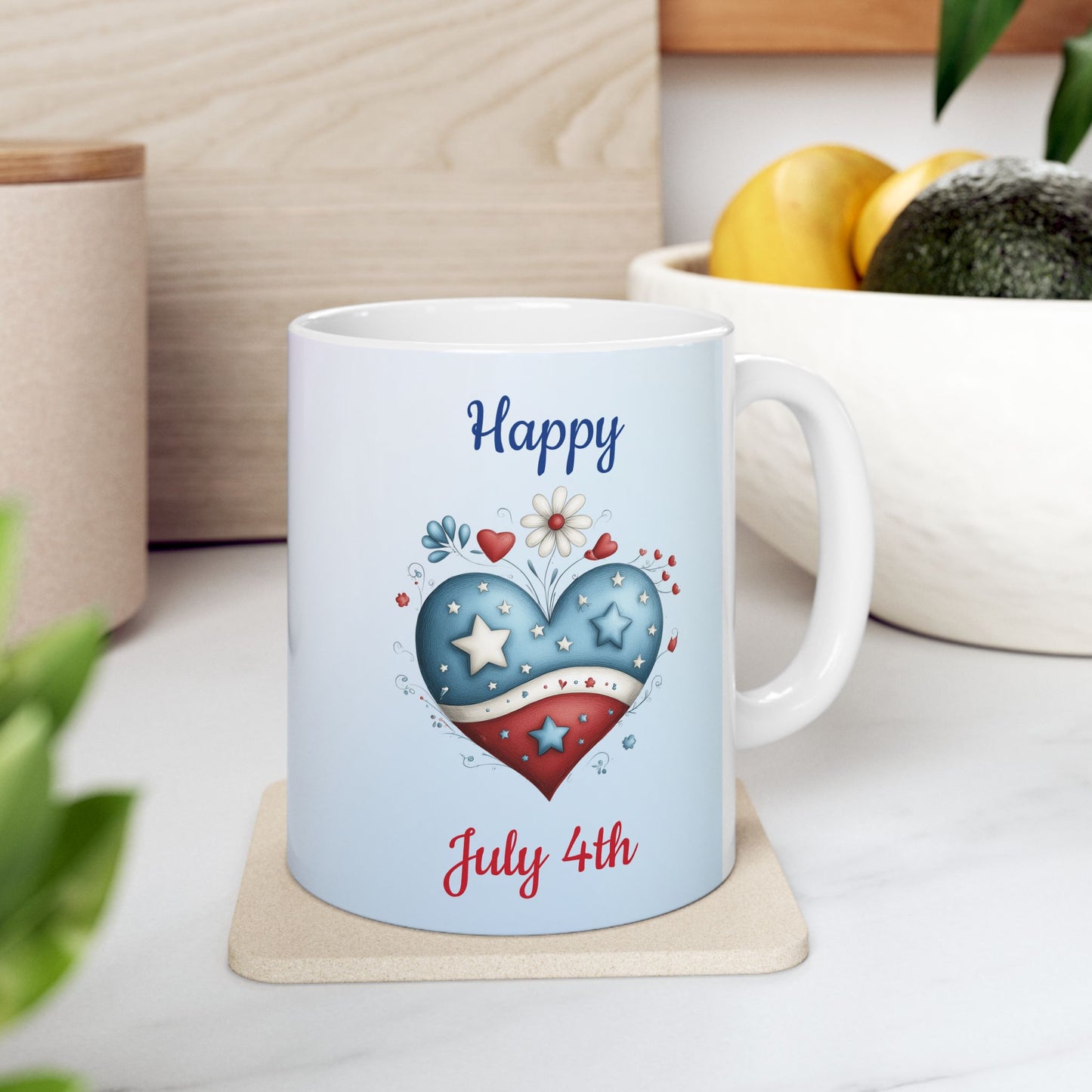 Festive Red, White & Blue Heart Ceramic Mug