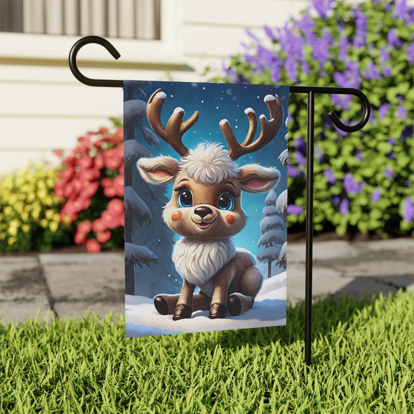 Cute Baby Reindeer Holiday Garden Flag/ House Banner