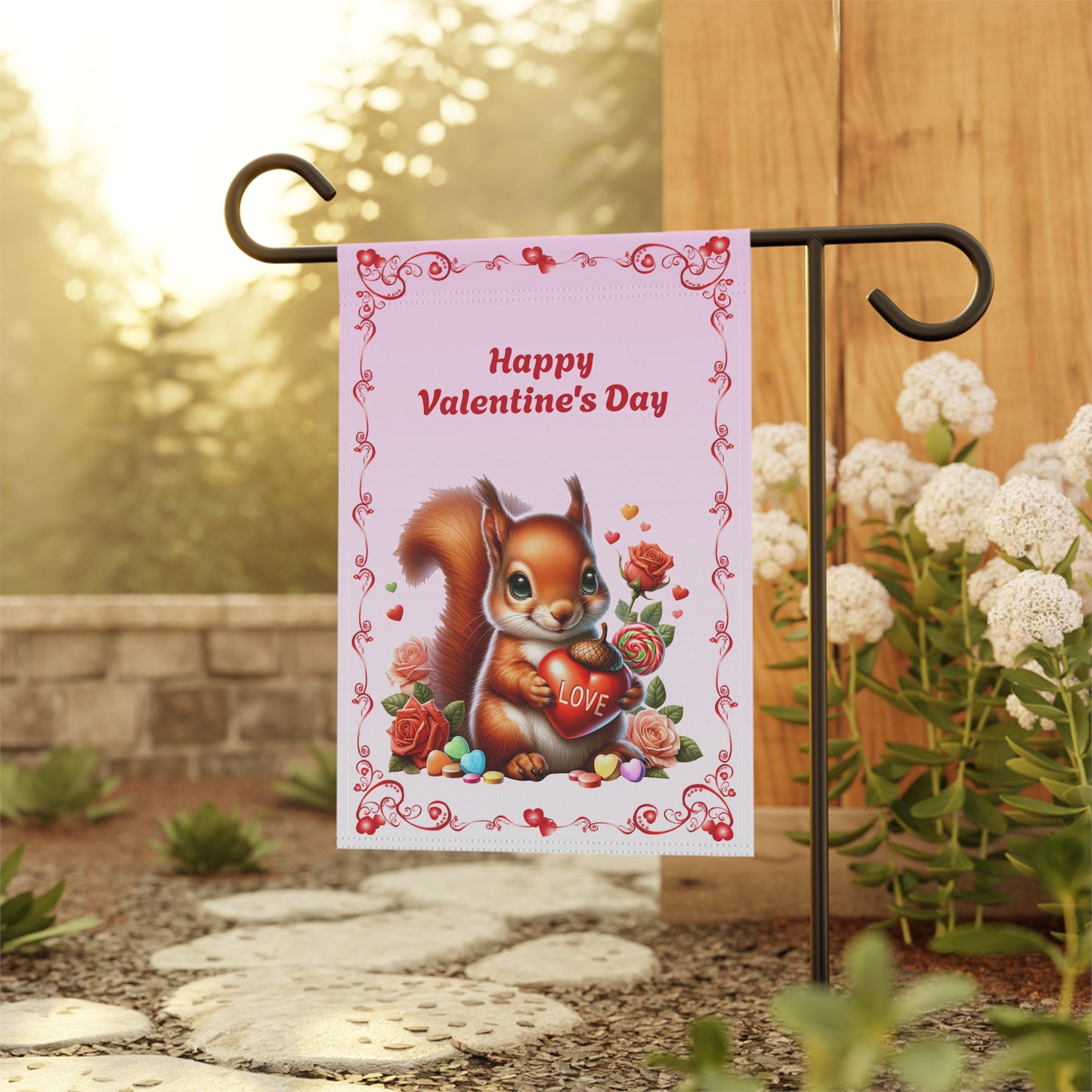Valentine Squirrel Garden Flag