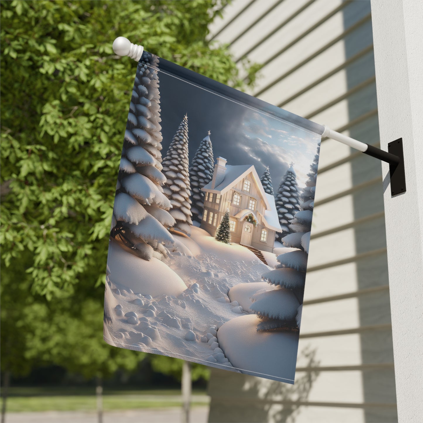 Peaceful Snowy Cabin Garden Flag
