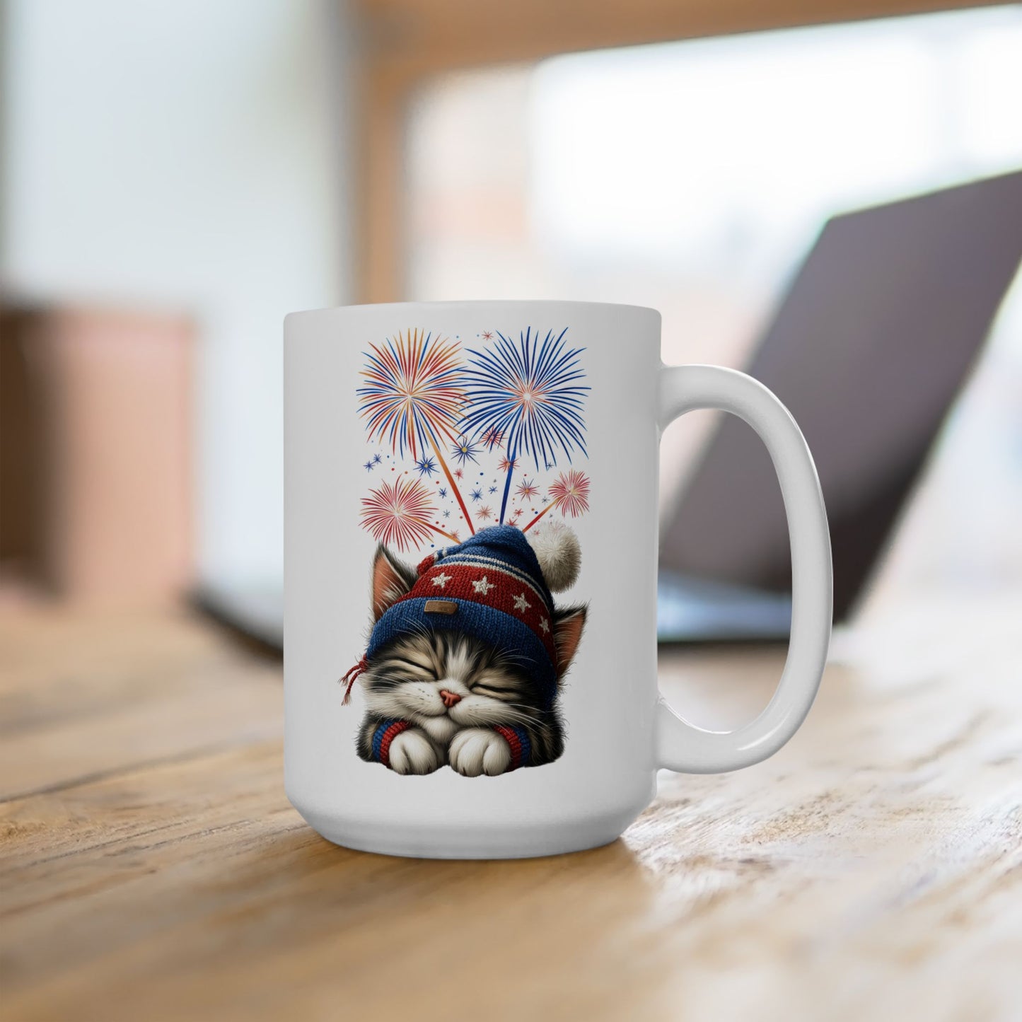 Sleepy Patriotic Kitten 4th of July Coffee Mug