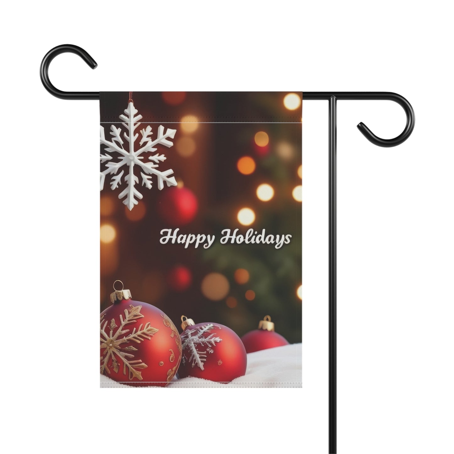 "Happy Holidays" Snowflake & Ornaments Garden Flag