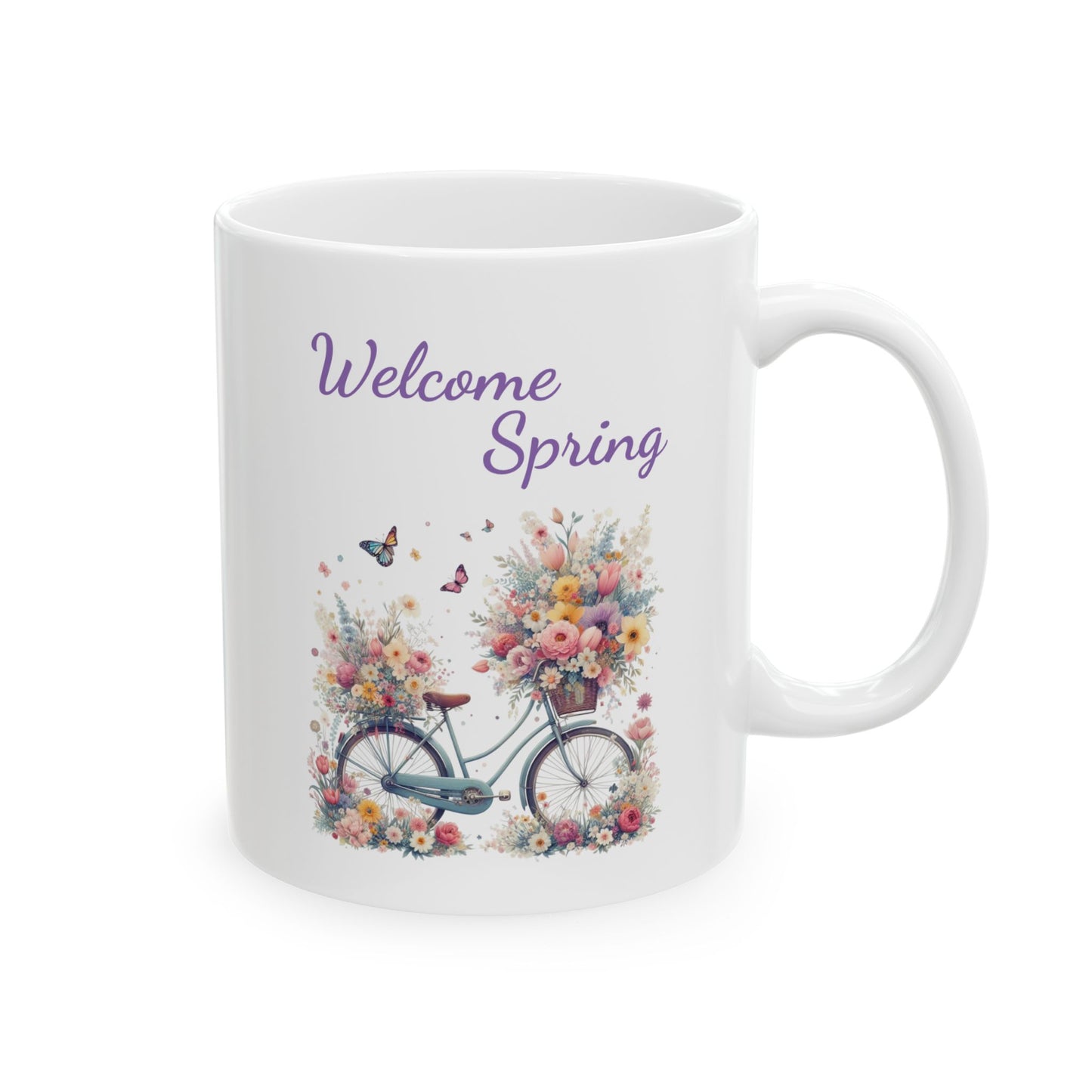 "Welcome Spring" Floral Bicycle Coffee Mug