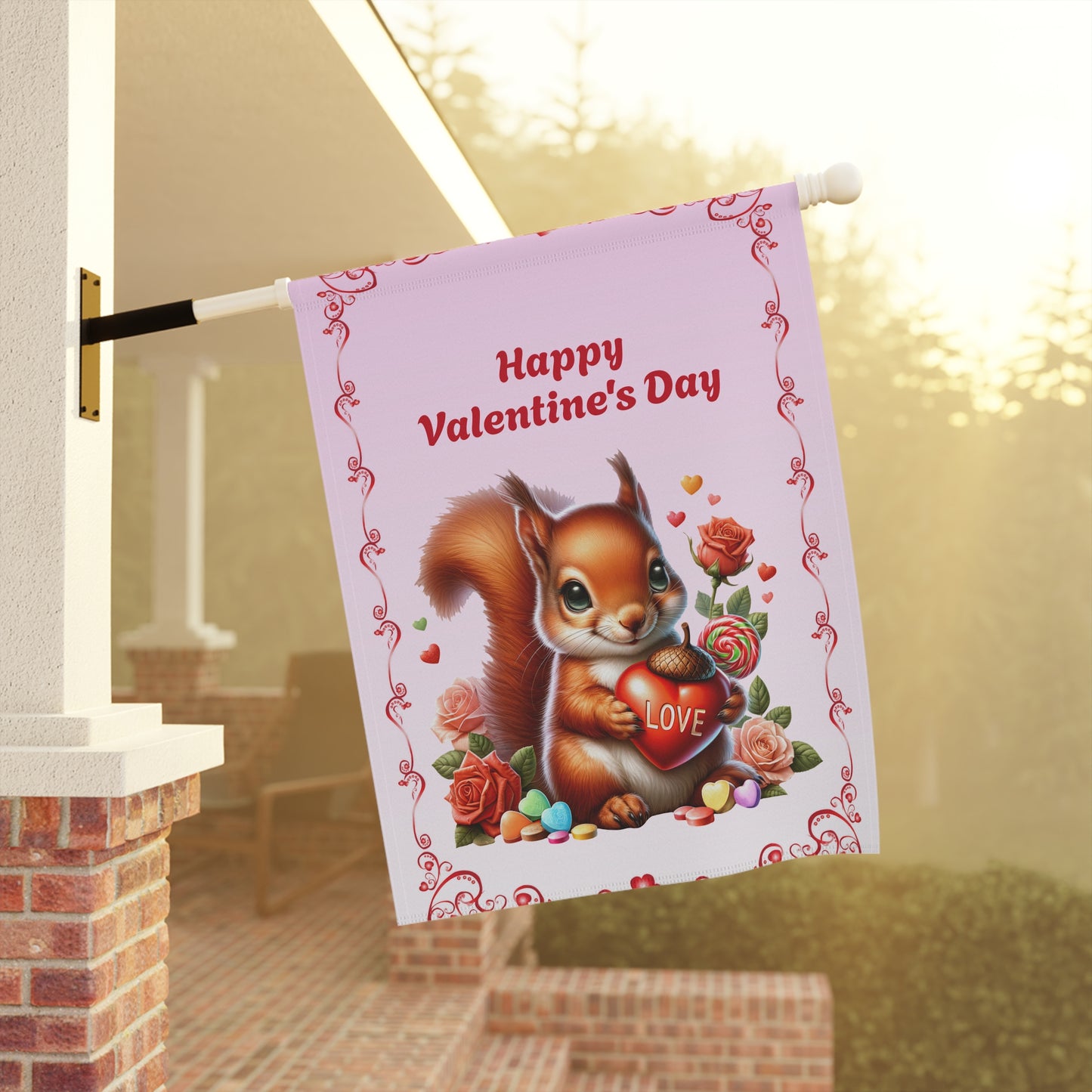 Valentine Squirrel Garden Flag