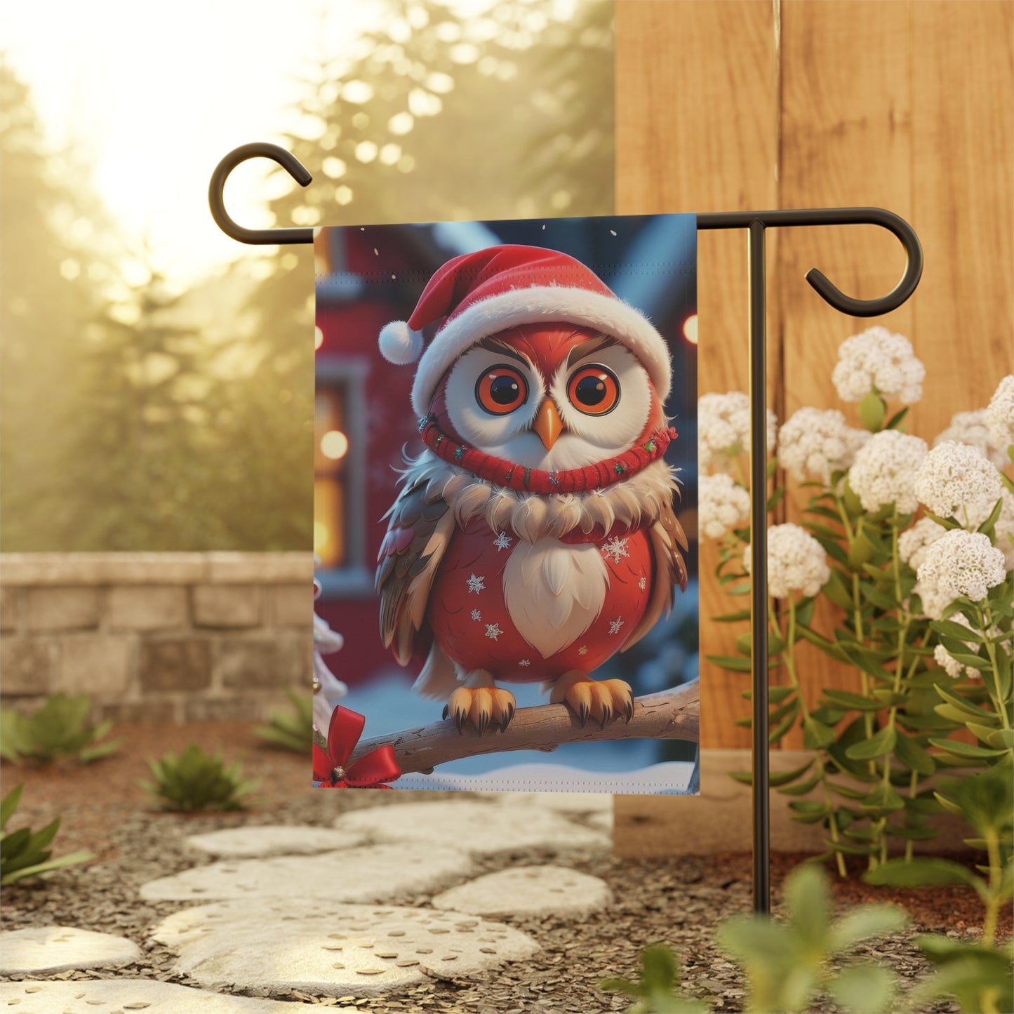 Festive Owl Holiday Garden Flag