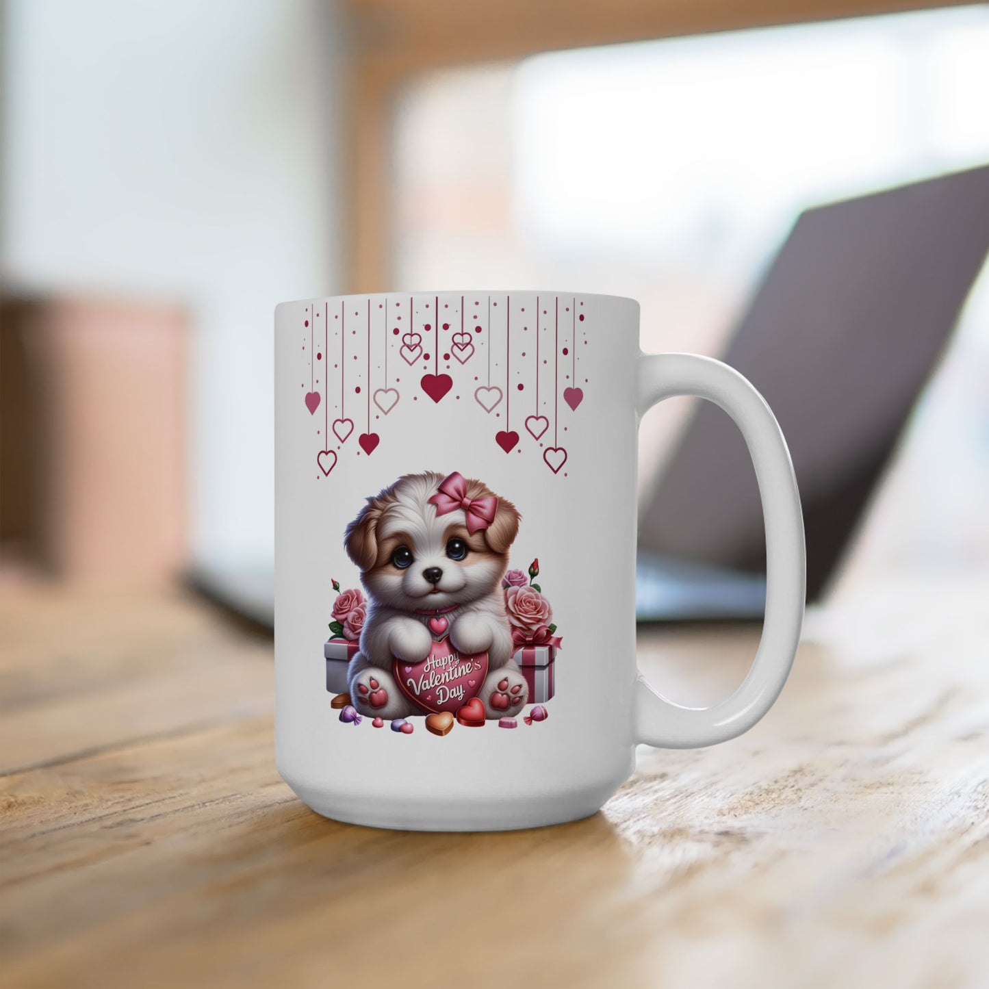 Adorable Puppy "Happy Valentine's Day" Coffee Mug