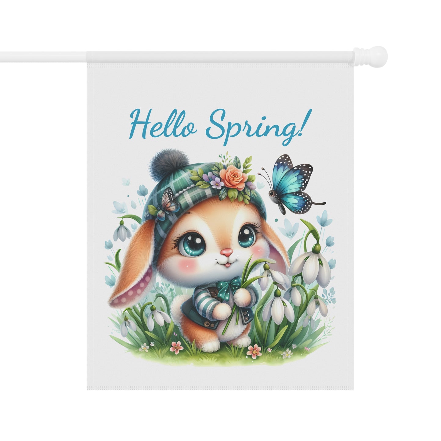 "Hello Spring!" Cute Bunny Garden Flag