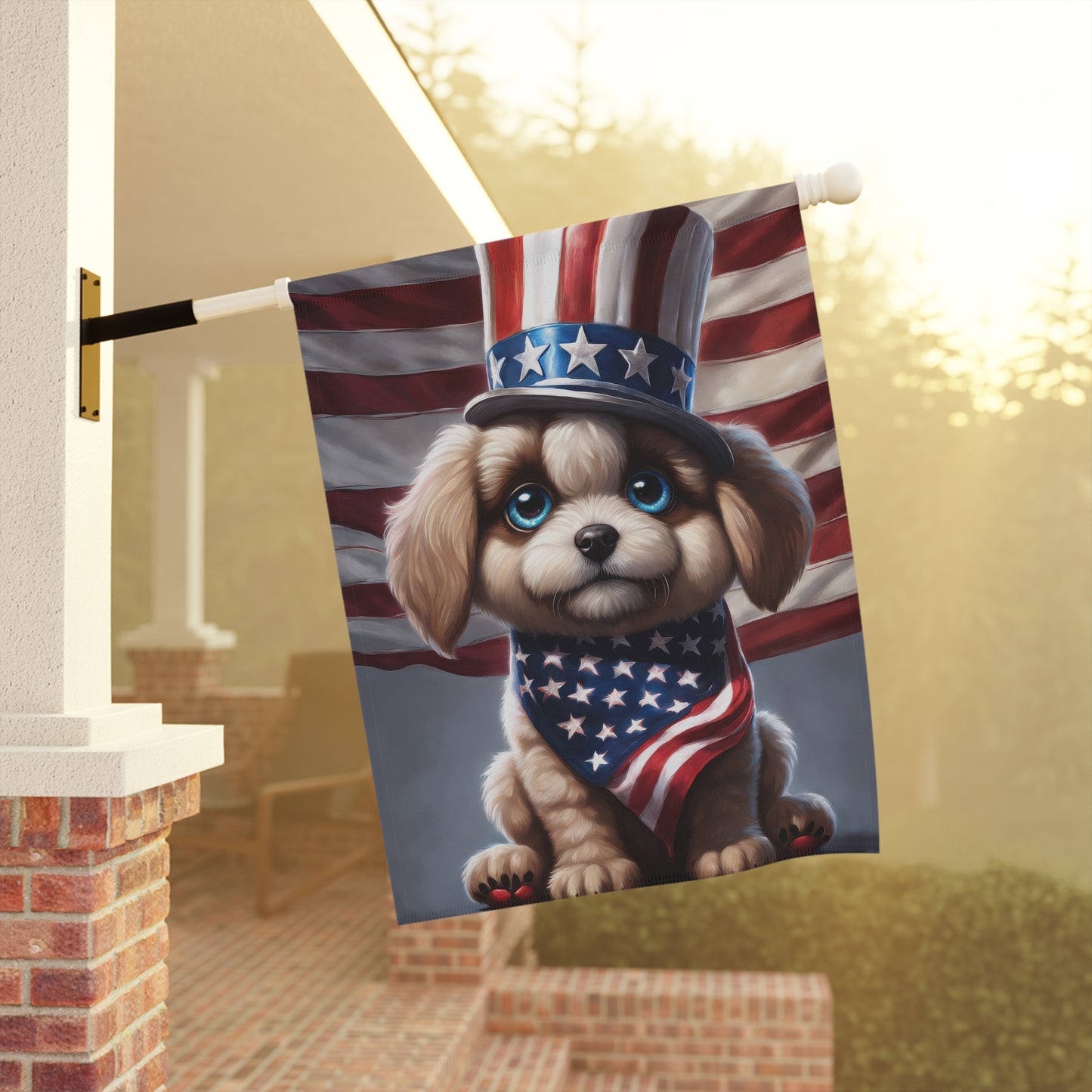 Cute Puppy Patriotic Garden Flag/House Banner