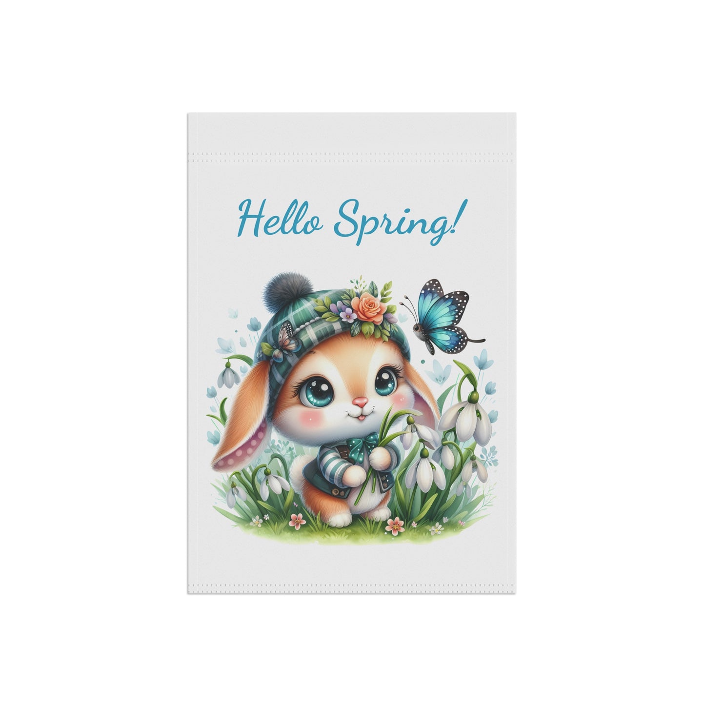 "Hello Spring!" Cute Bunny Garden Flag