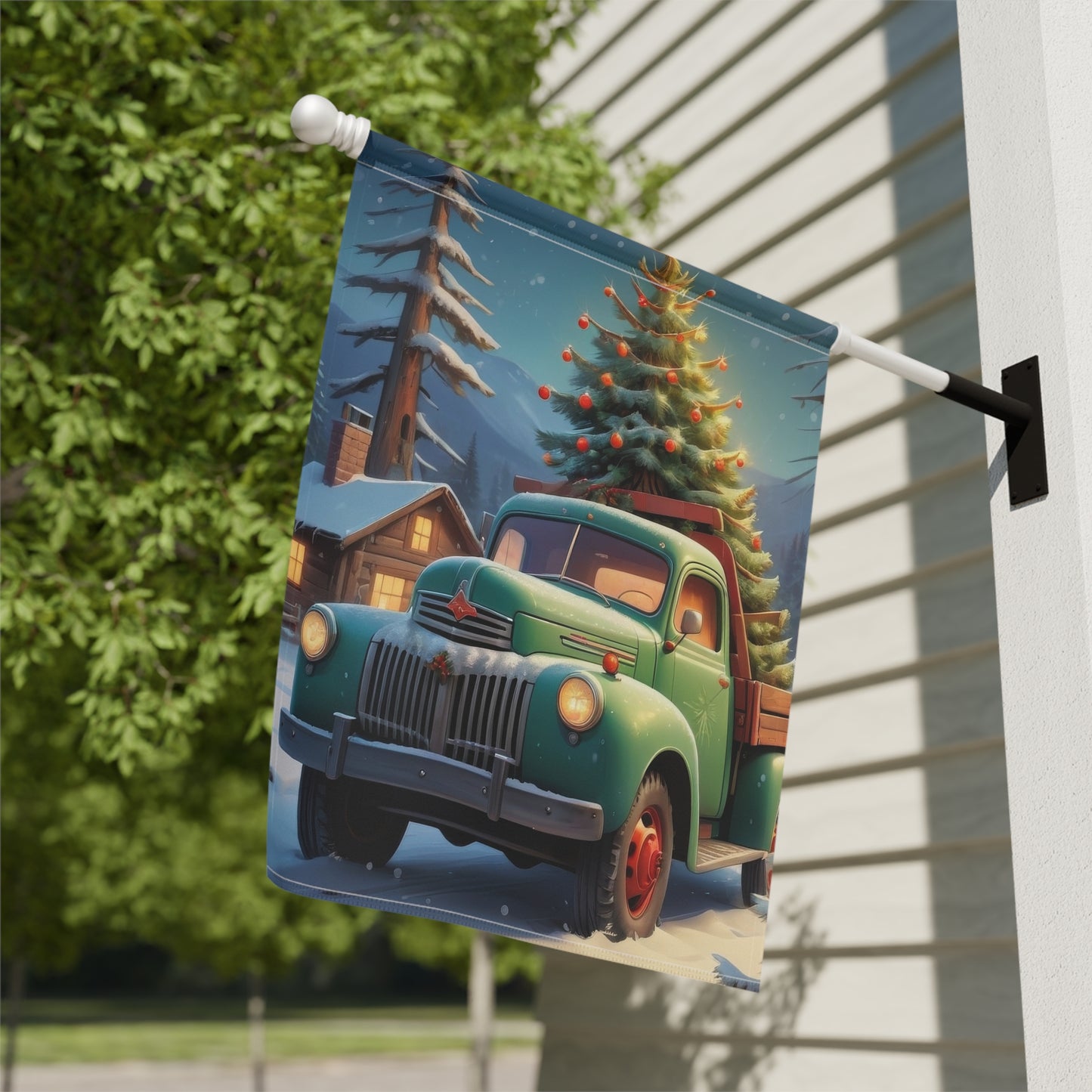 Vintage Christmas Tree Truck Garden Flag
