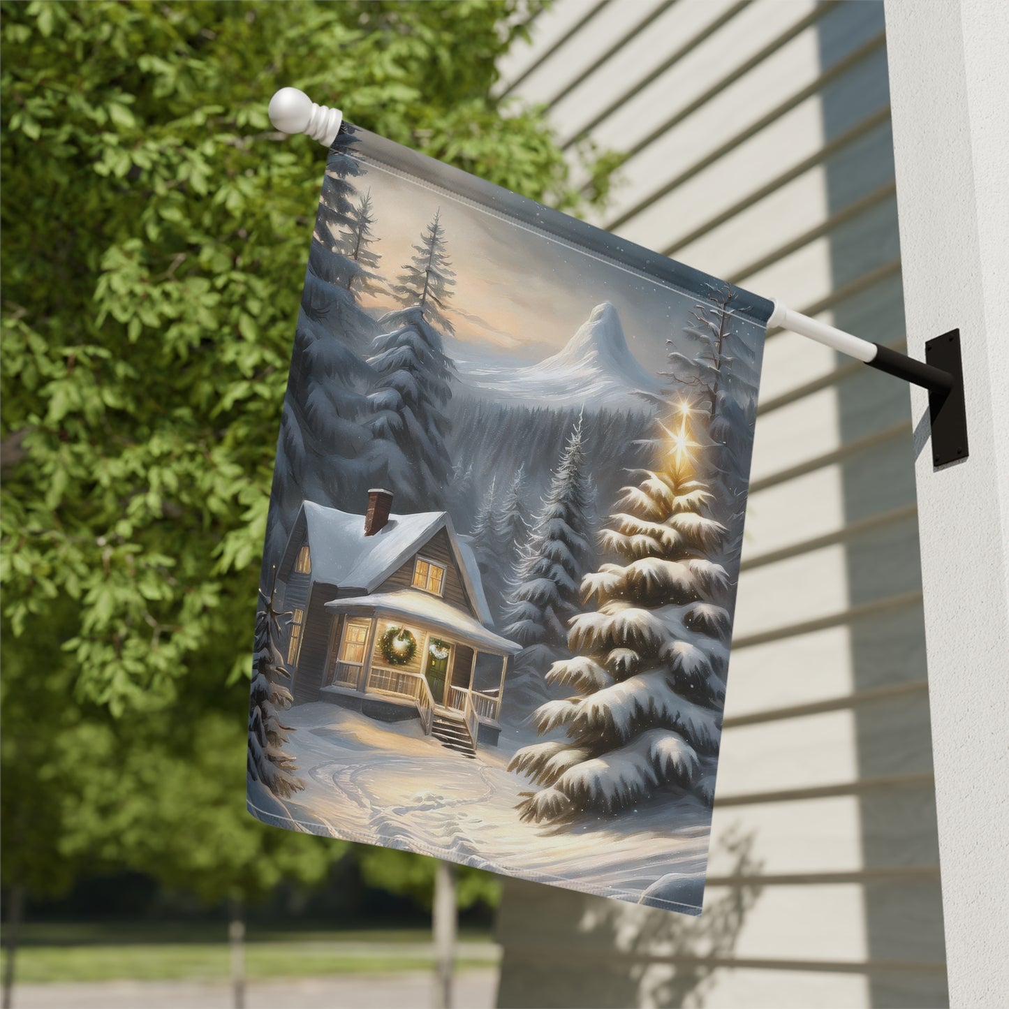 Cozy Winter Cabin Garden Flag