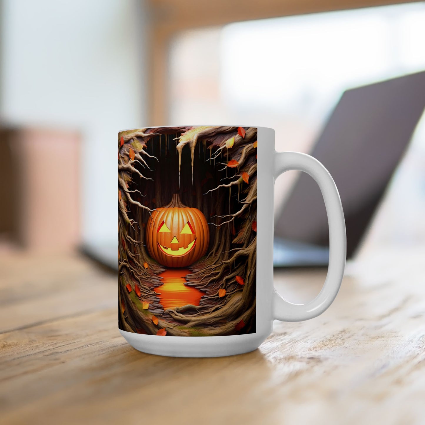 Enchanting 3D Jack-O'-Lantern Tree Cave Coffee Mug