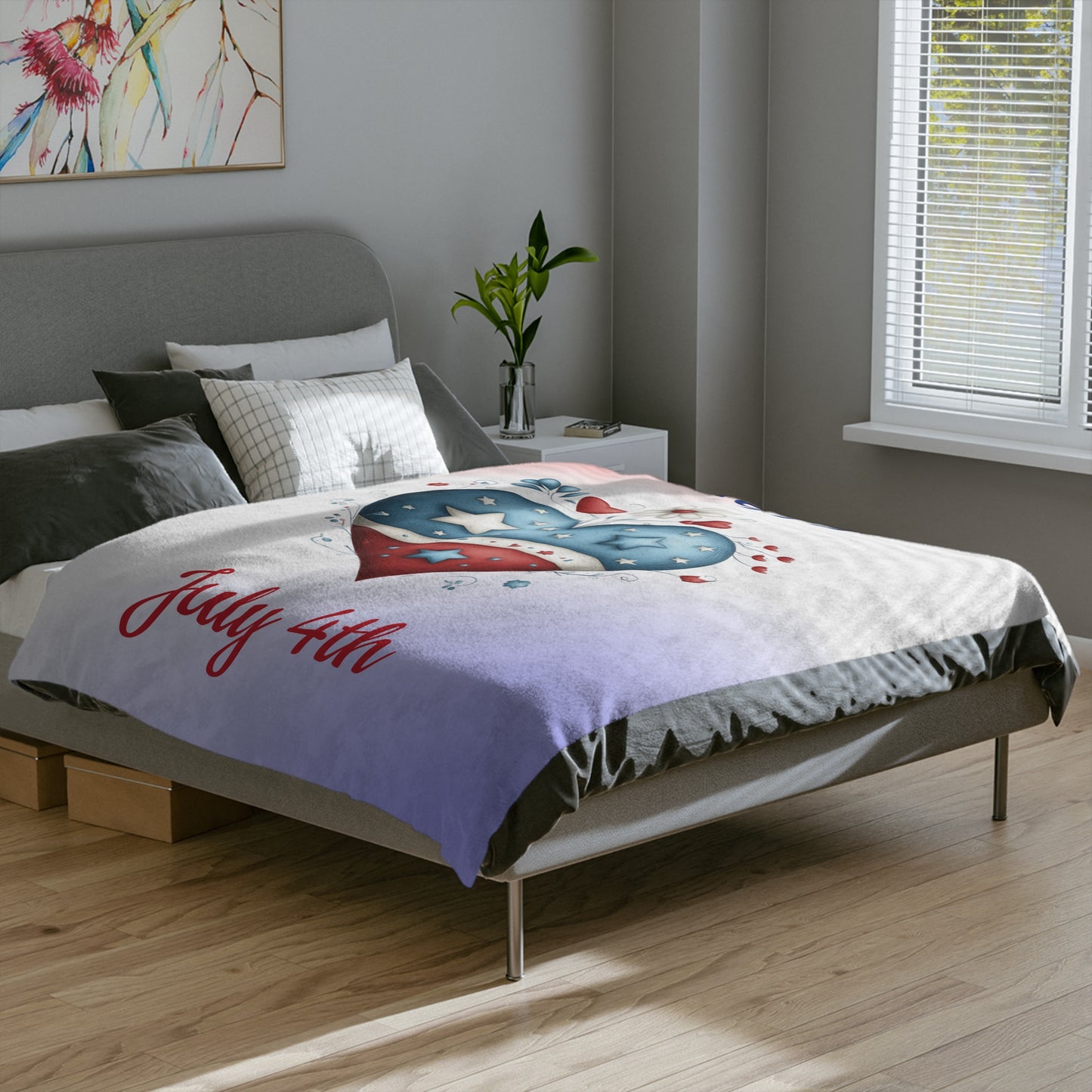 Patriotic Heart & Floral Stars Throw Blanket