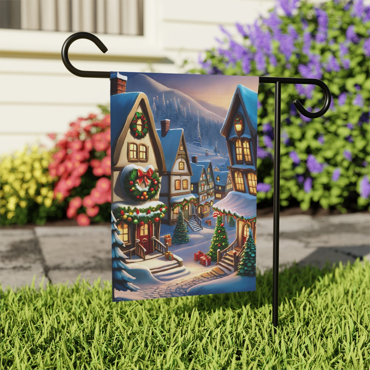 Charming Christmas Town Garden Flag/ House Banner
