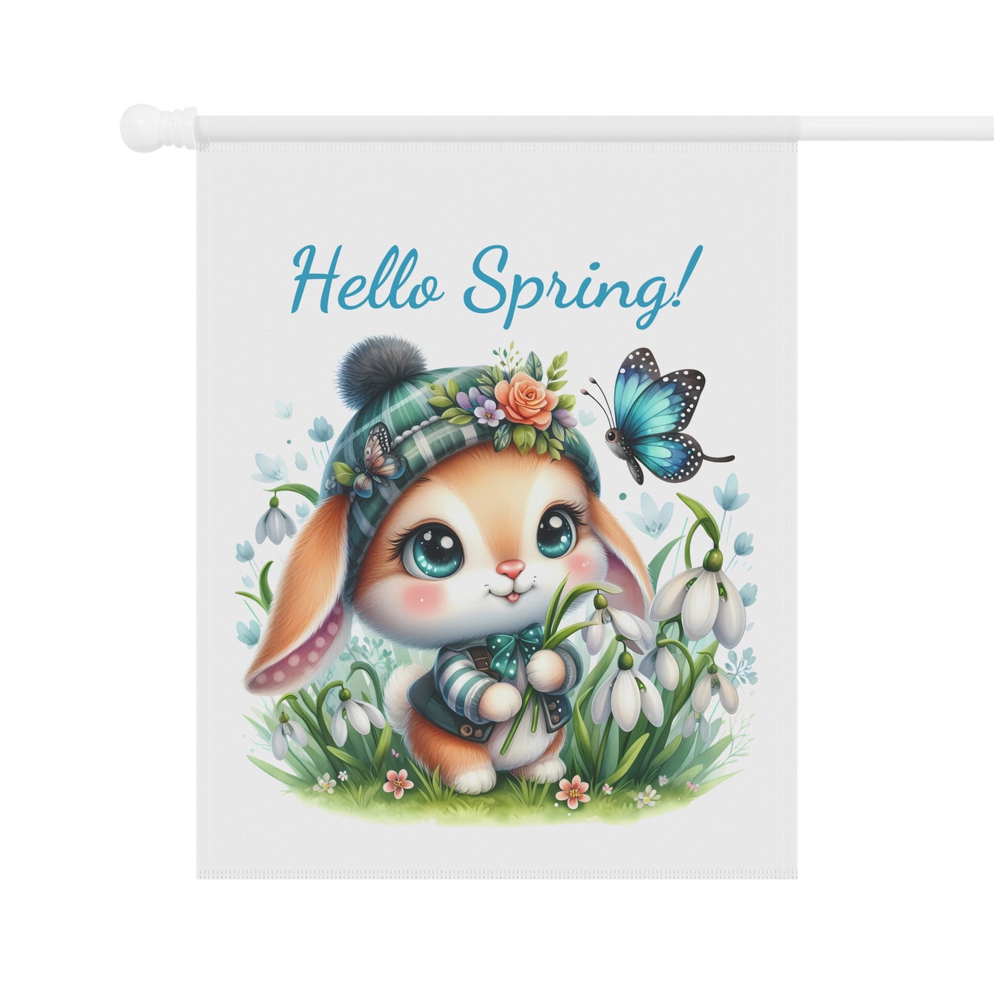 "Hello Spring!" Cute Bunny Garden Flag