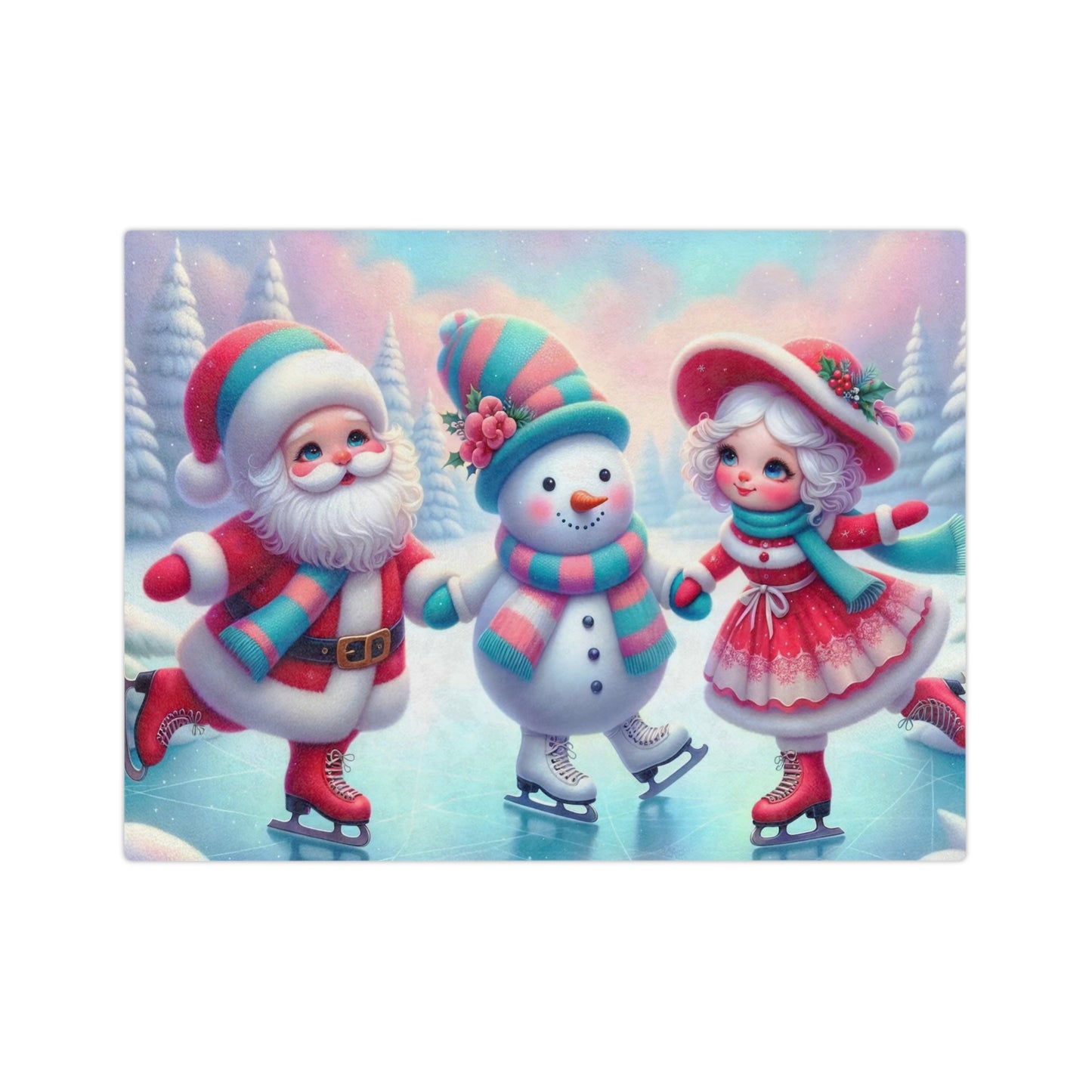 Christmas Ice Skating Trio Velveteen Blanket