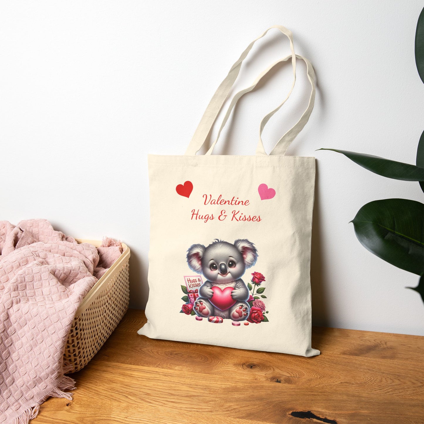 Valentine Hugs & Kisses Koala Bear Canvas Tote Bag