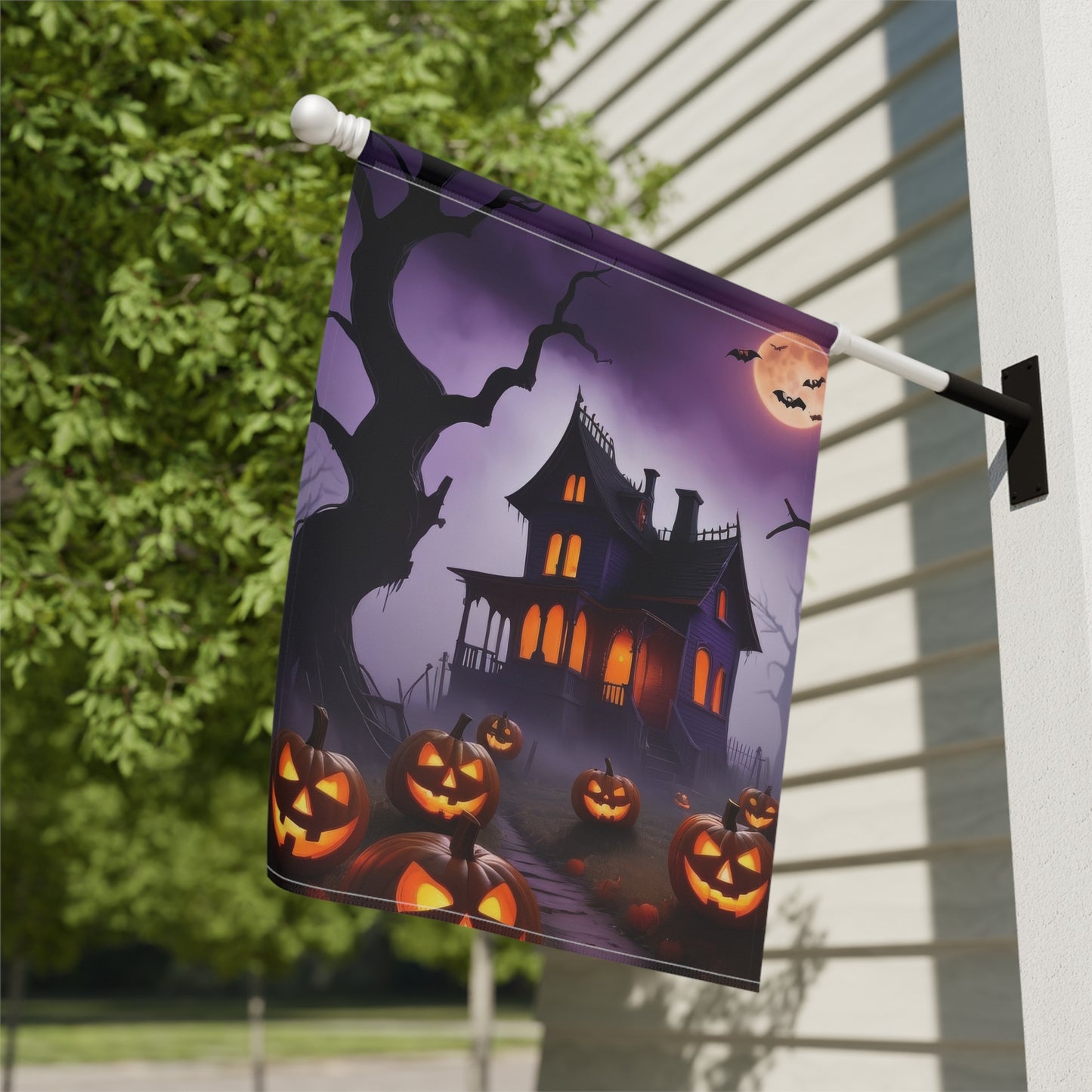 Spooky Haunted House Halloween Garden Flag