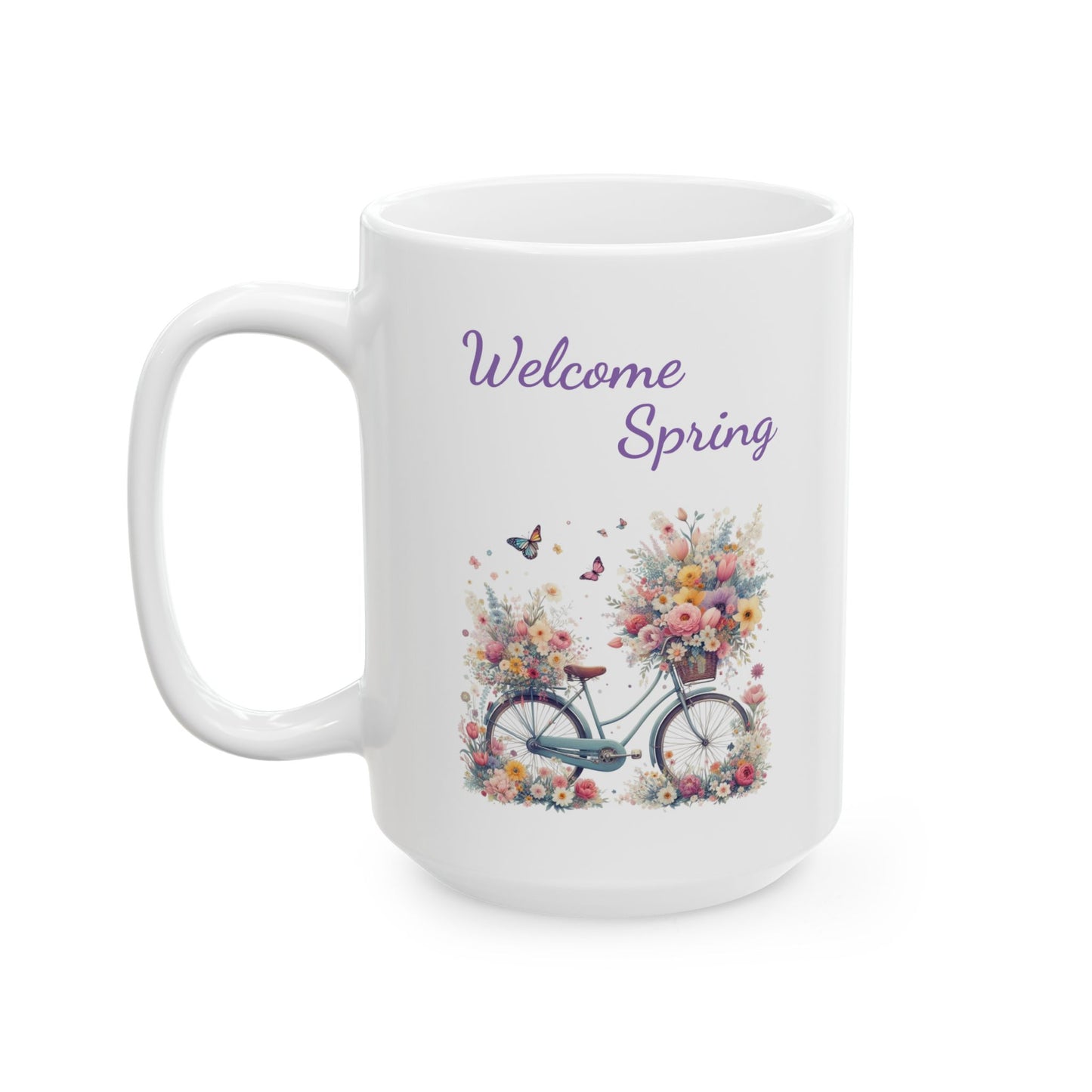 "Welcome Spring" Floral Bicycle Coffee Mug