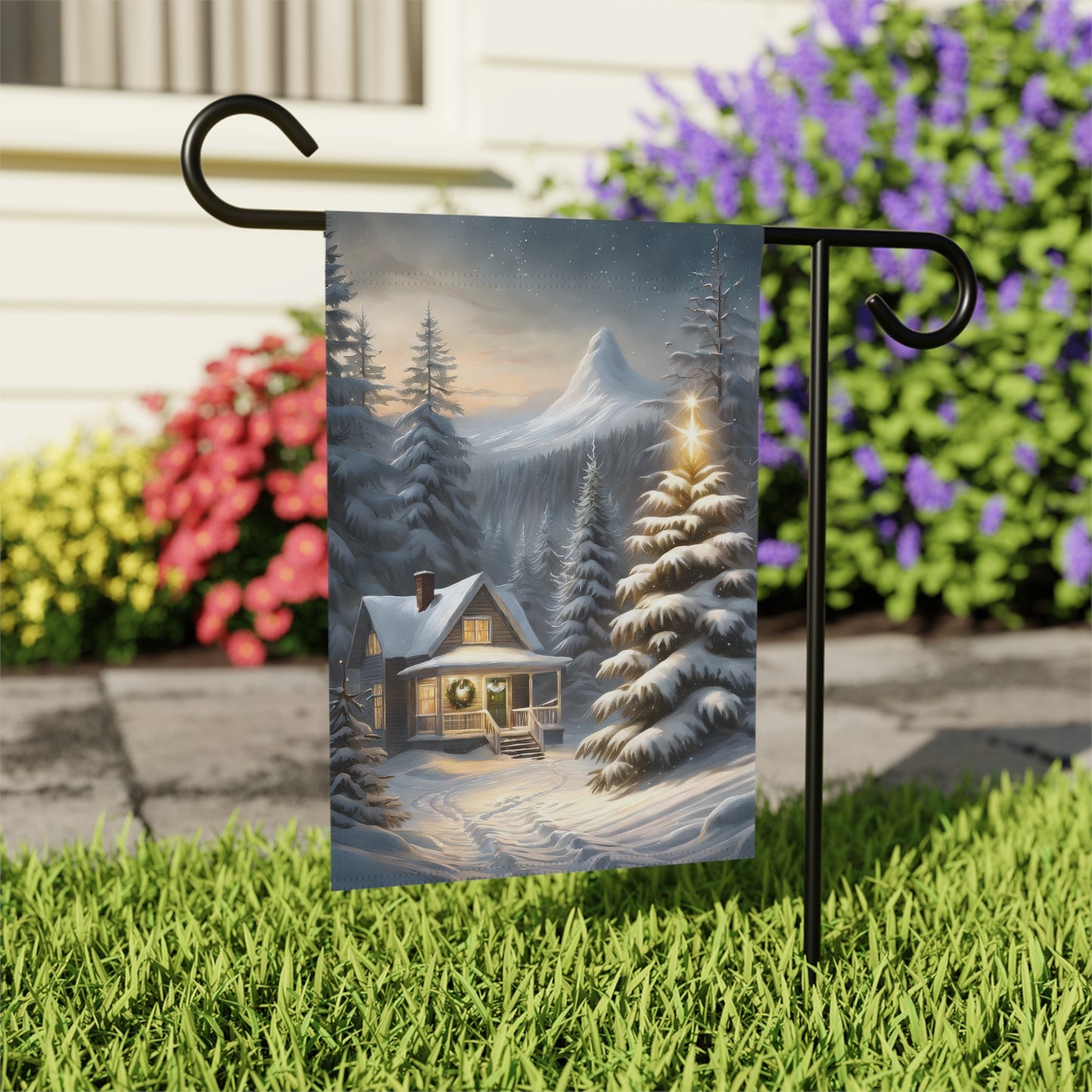 Cozy Winter Cabin Garden Flag