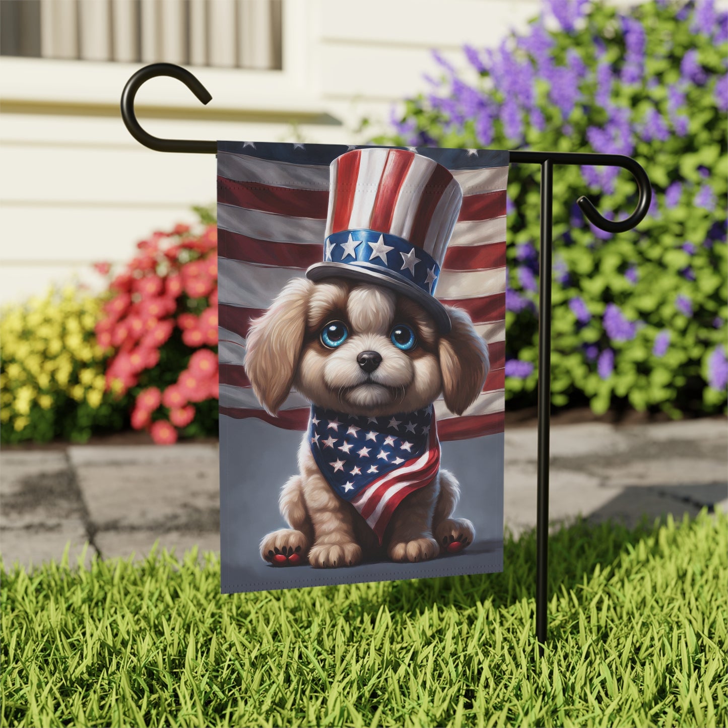 Cute Puppy Patriotic Garden Flag/House Banner