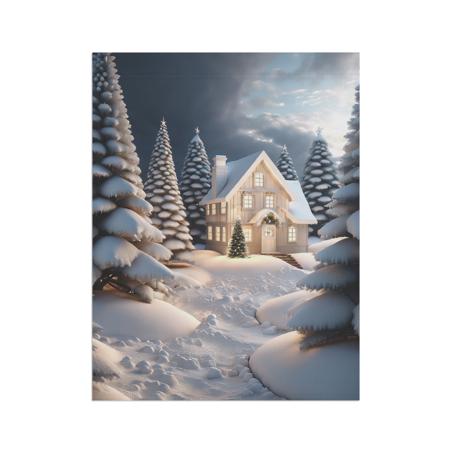 Peaceful Snowy Cabin Garden Flag
