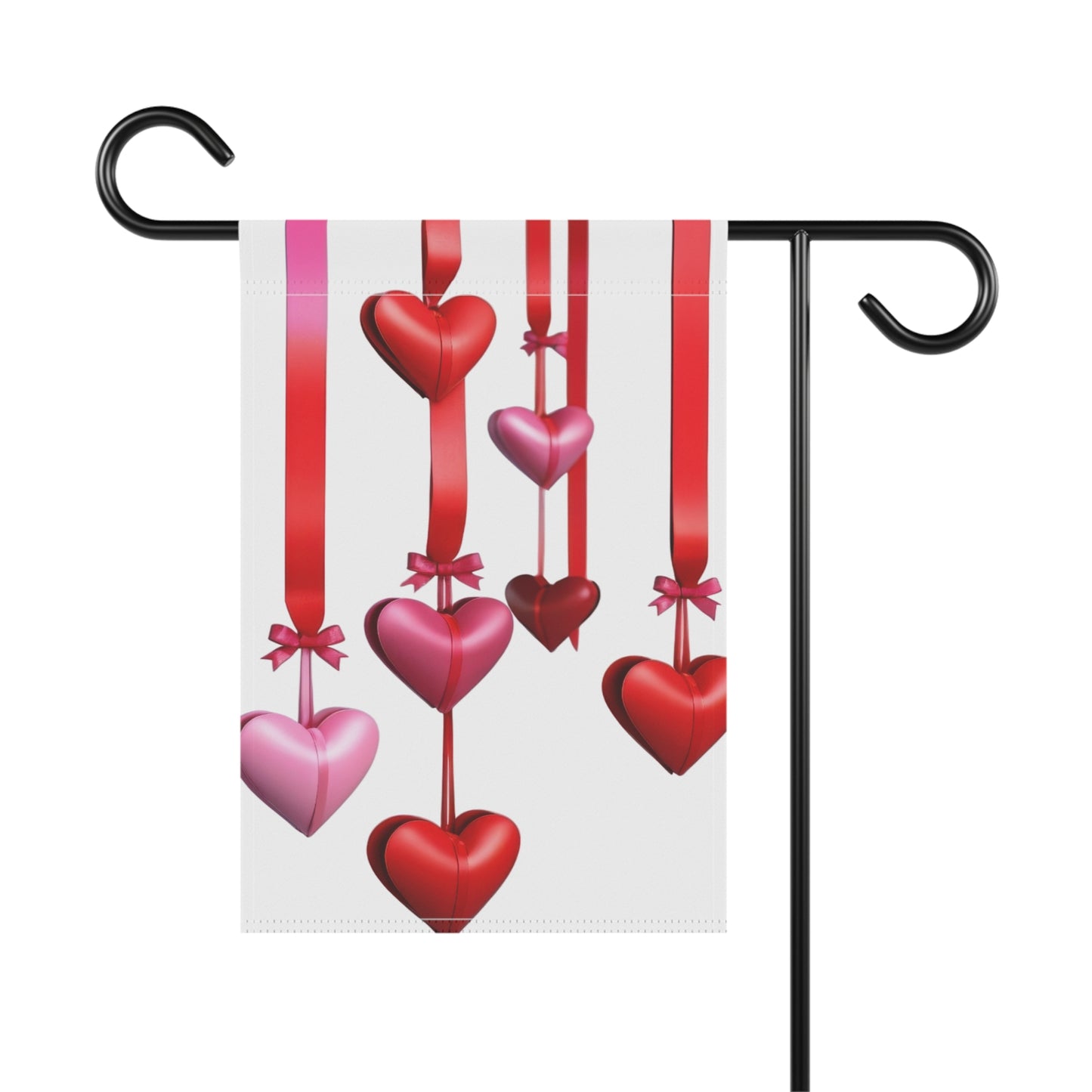Valentine Garden Flag with Red & Pink Hanging Hearts